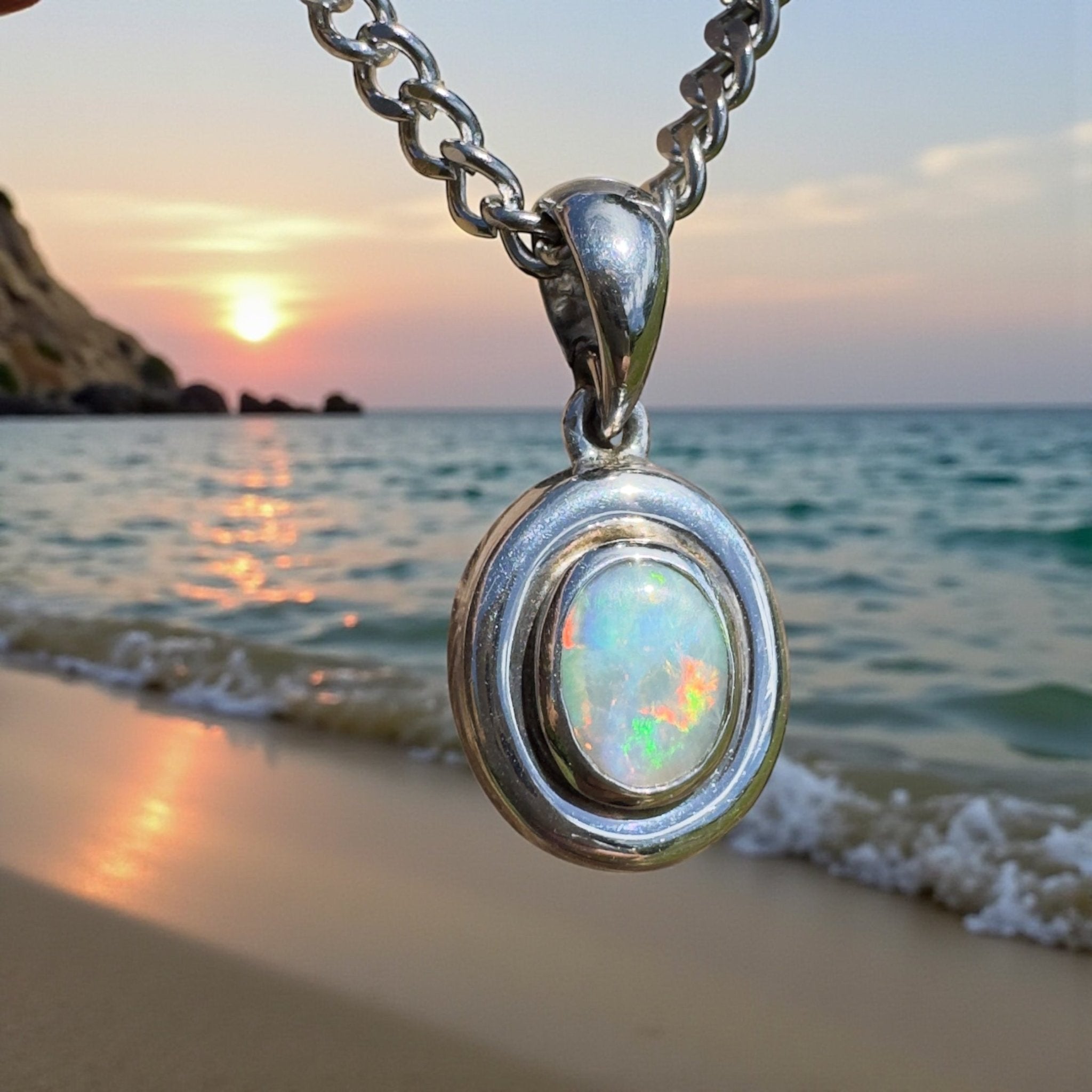 Moonbi Range Halo ~ 1.1ct Lightning Ridge Opal 925 Silver Pendant