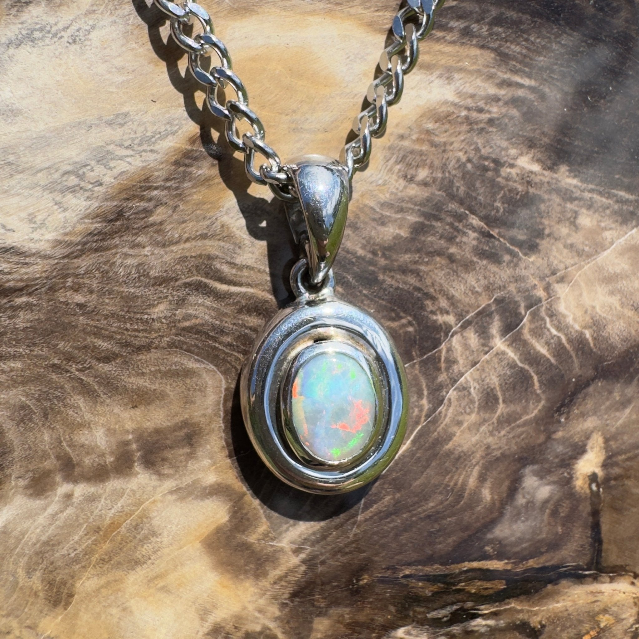 Moonbi Range Halo ~ 1.1ct Lightning Ridge Opal 925 Silver Pendant