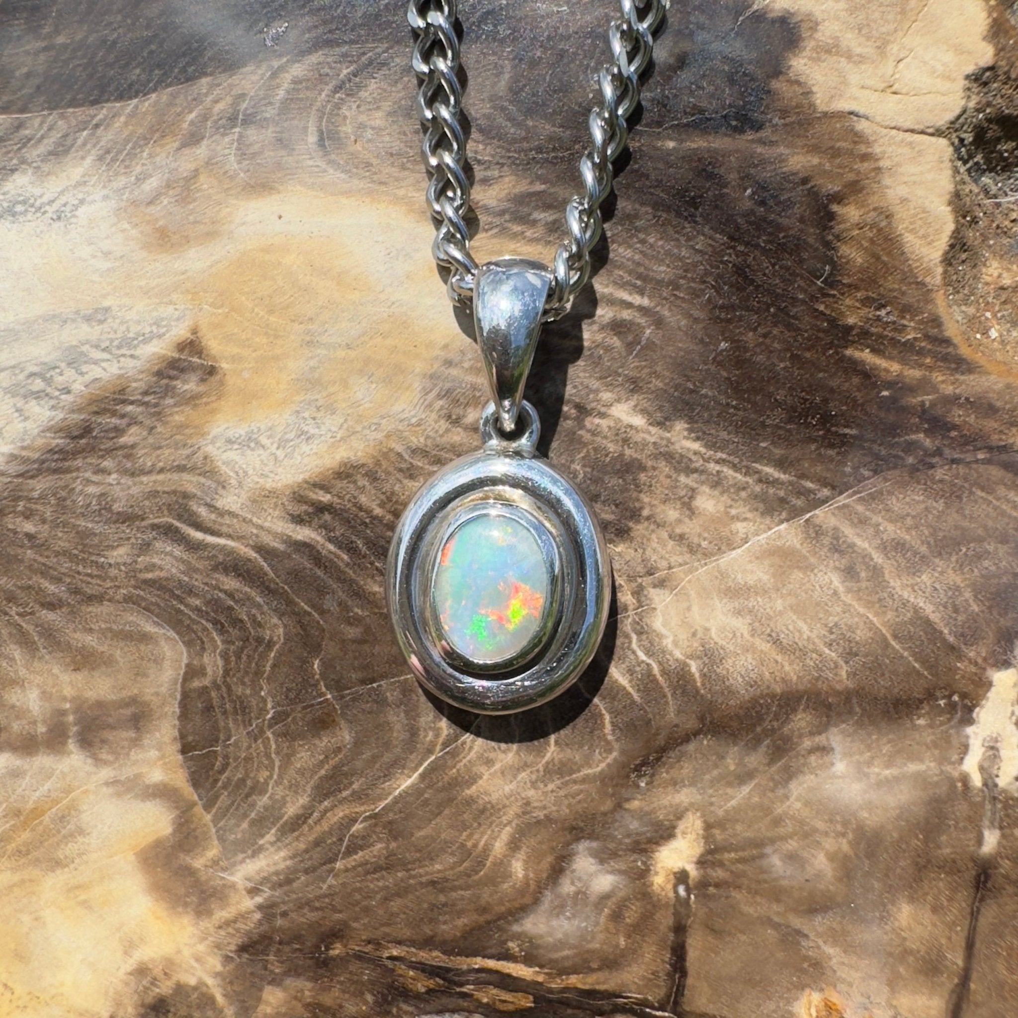 Moonbi Range Halo ~ 1.1ct Lightning Ridge Opal 925 Silver Pendant