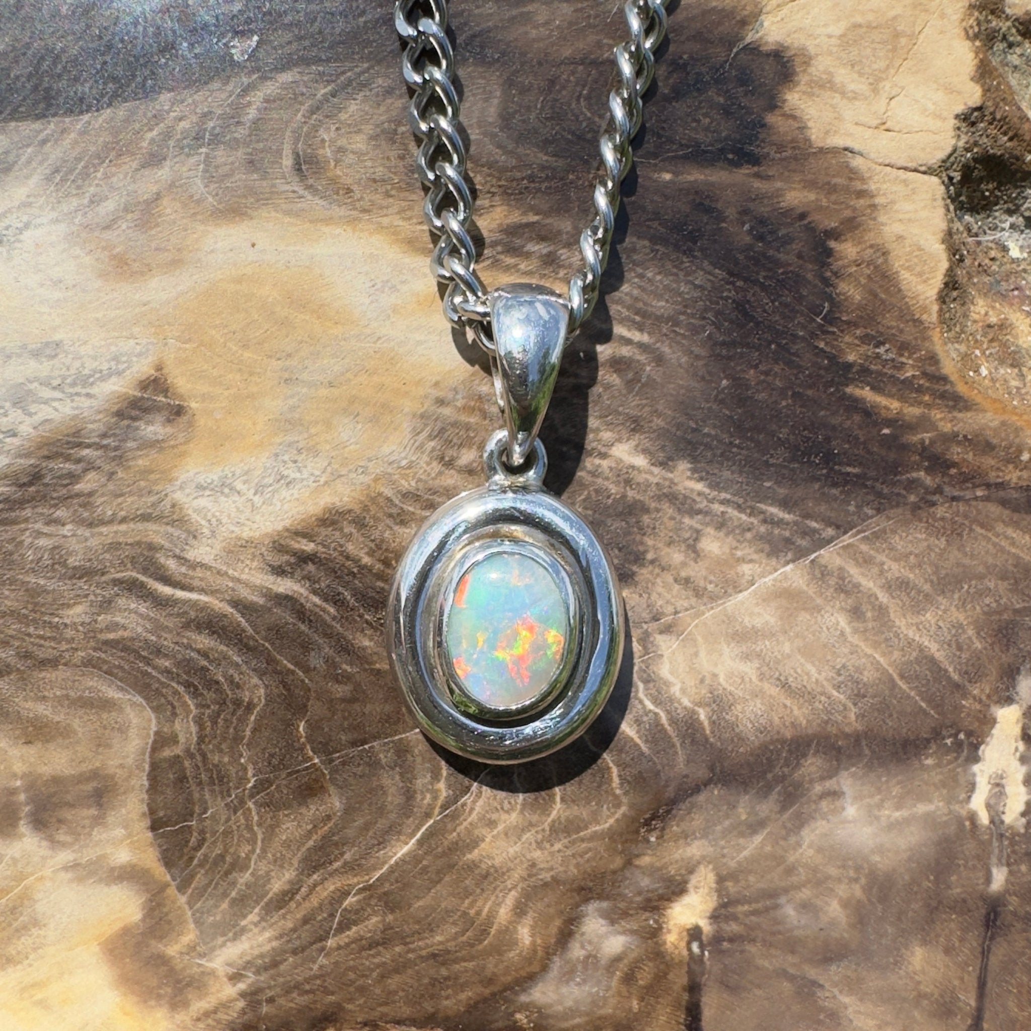 Moonbi Range Halo ~ 1.1ct Lightning Ridge Opal 925 Silver Pendant
