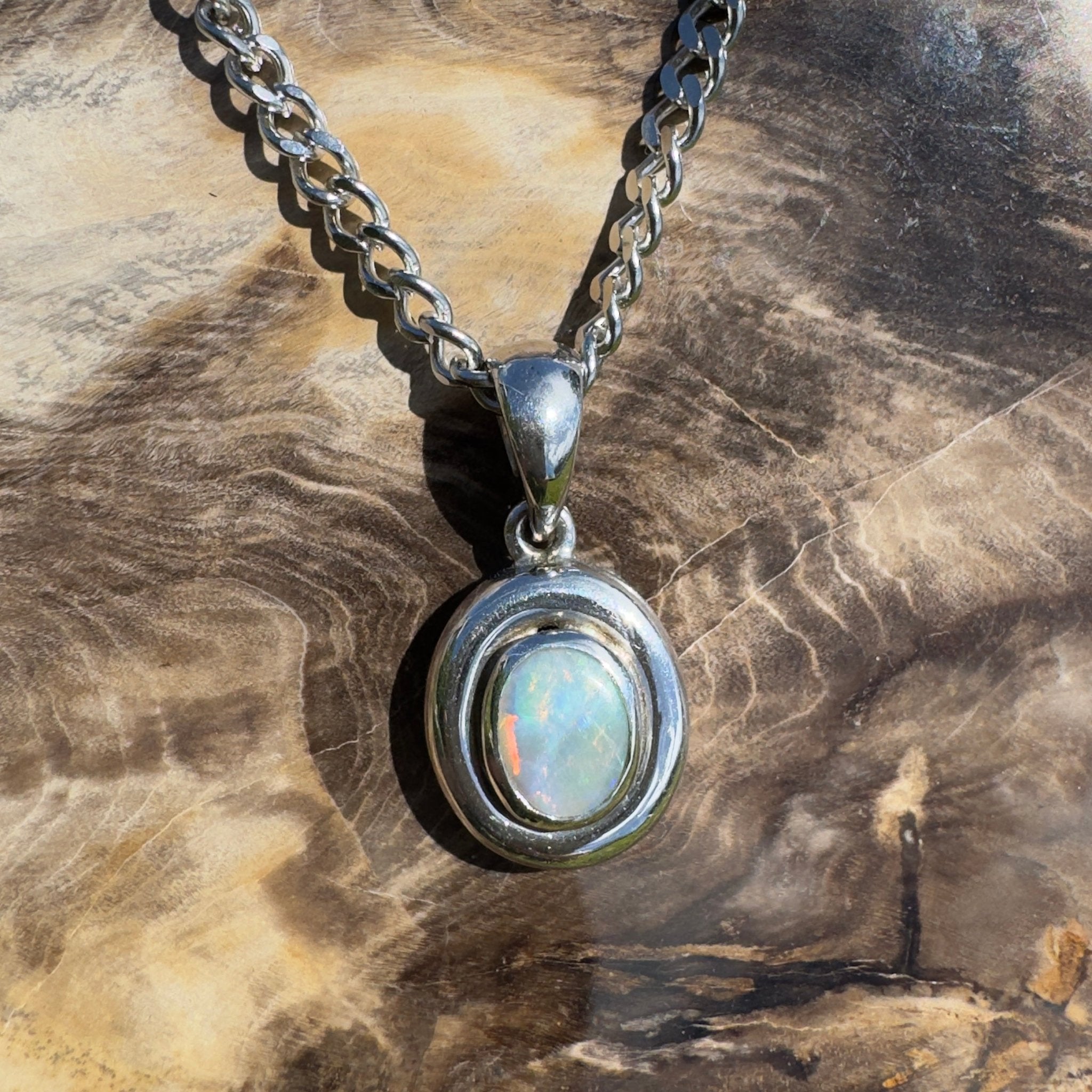 Moonbi Range Halo ~ 1.1ct Lightning Ridge Opal 925 Silver Pendant