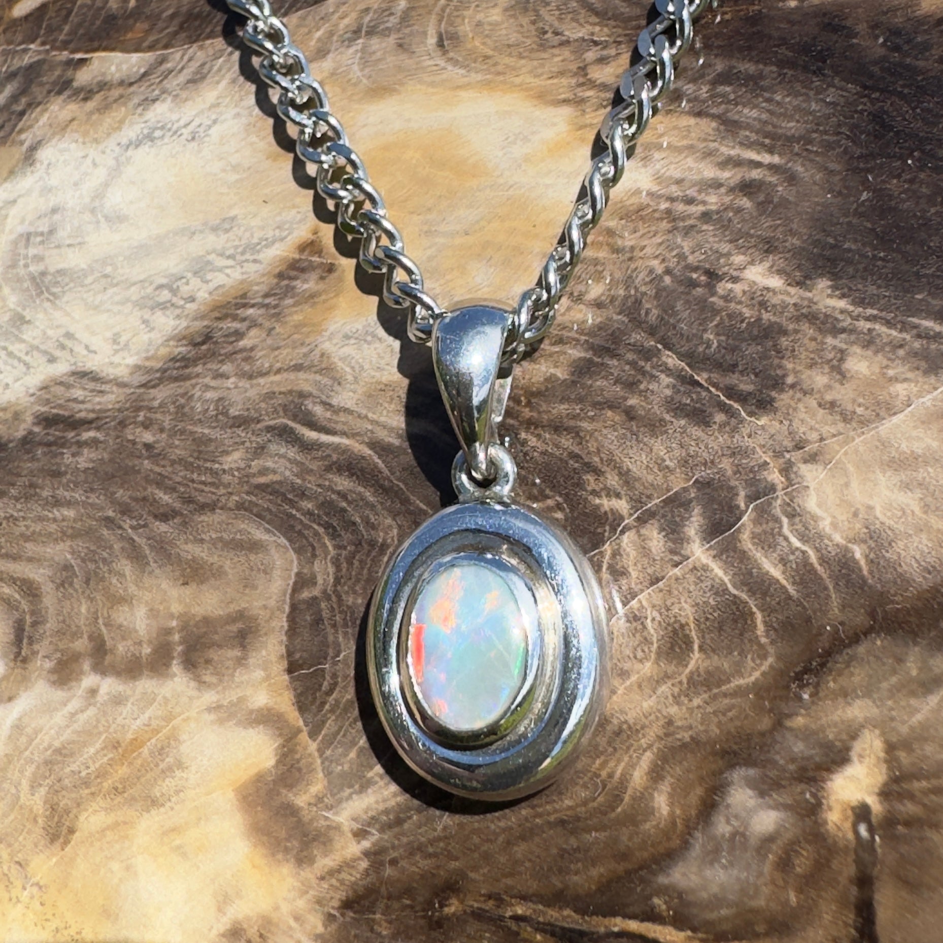 Moonbi Range Halo ~ 1.1ct Lightning Ridge Opal 925 Silver Pendant