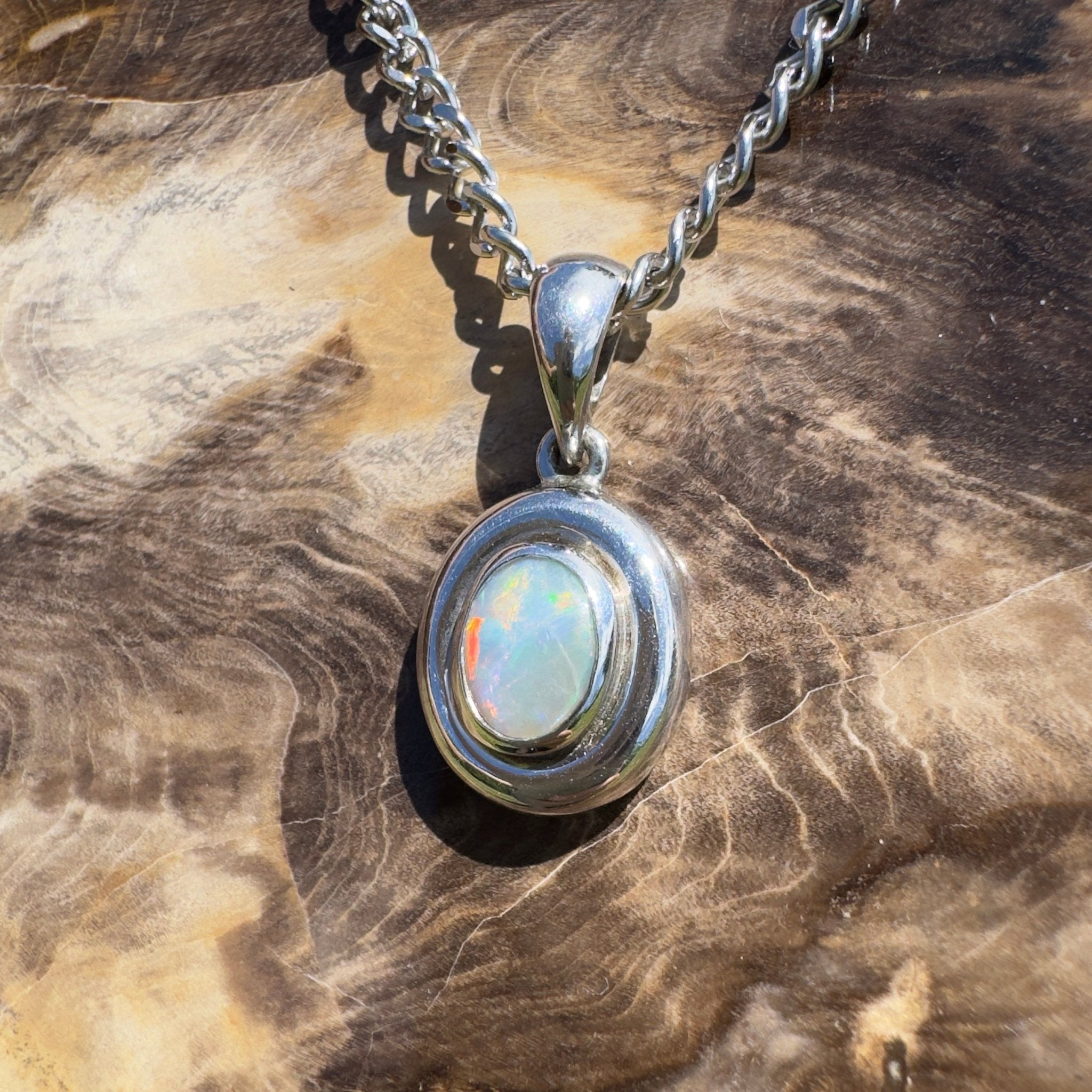 Moonbi Range Halo ~ 1.1ct Lightning Ridge Opal 925 Silver Pendant
