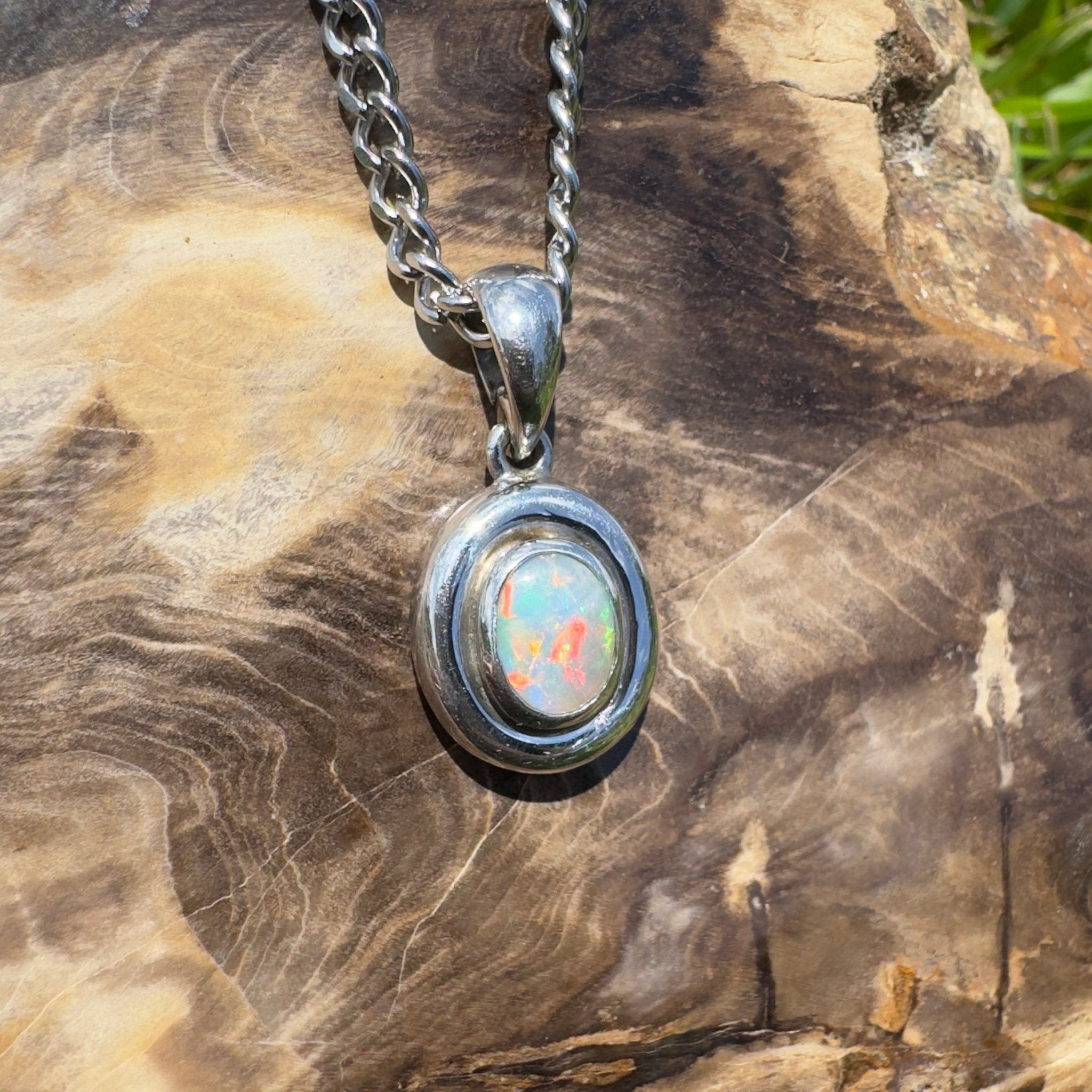 Moonbi Range Halo ~ 1.1ct Lightning Ridge Opal 925 Silver Pendant