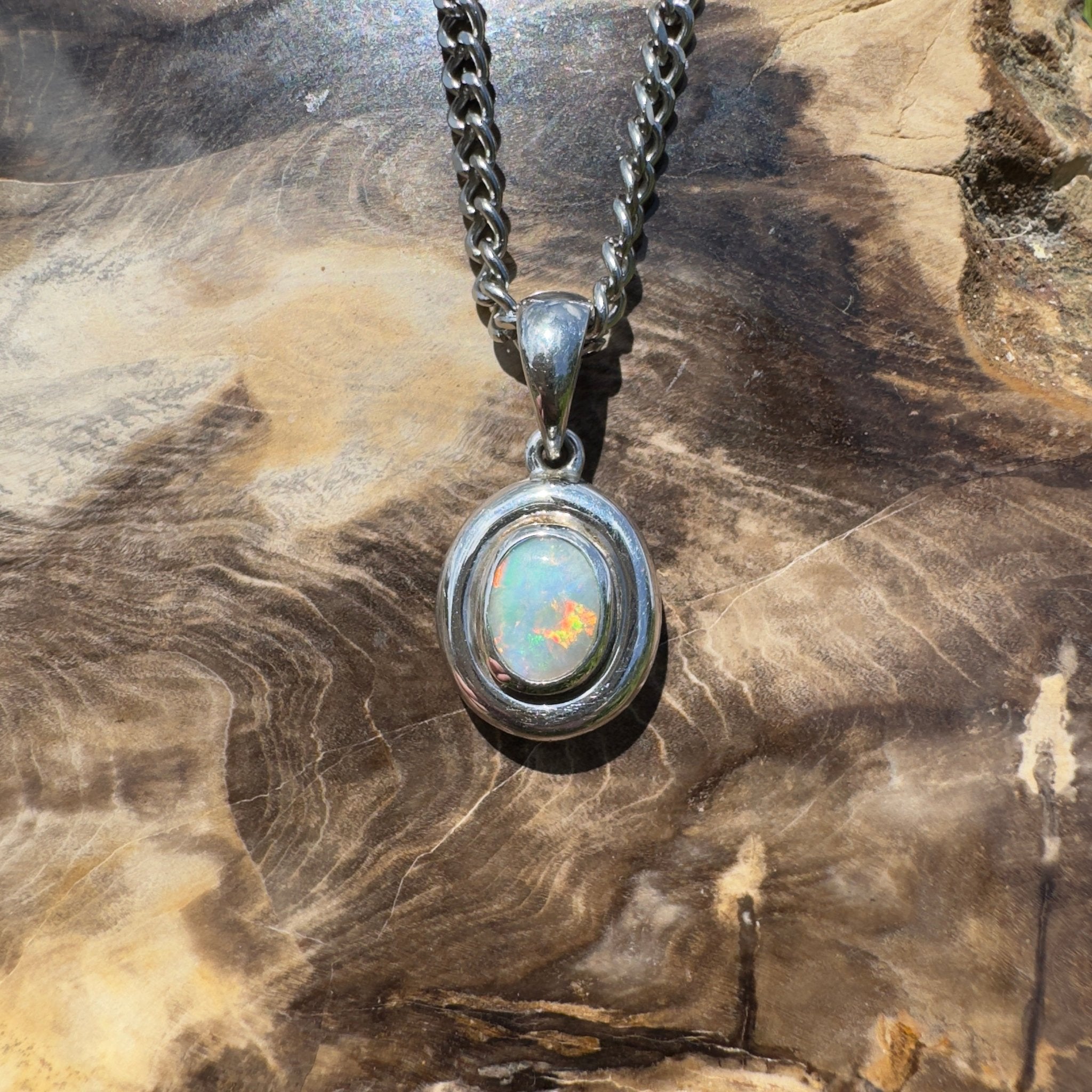 Moonbi Range Halo ~ 1.1ct Lightning Ridge Opal 925 Silver Pendant
