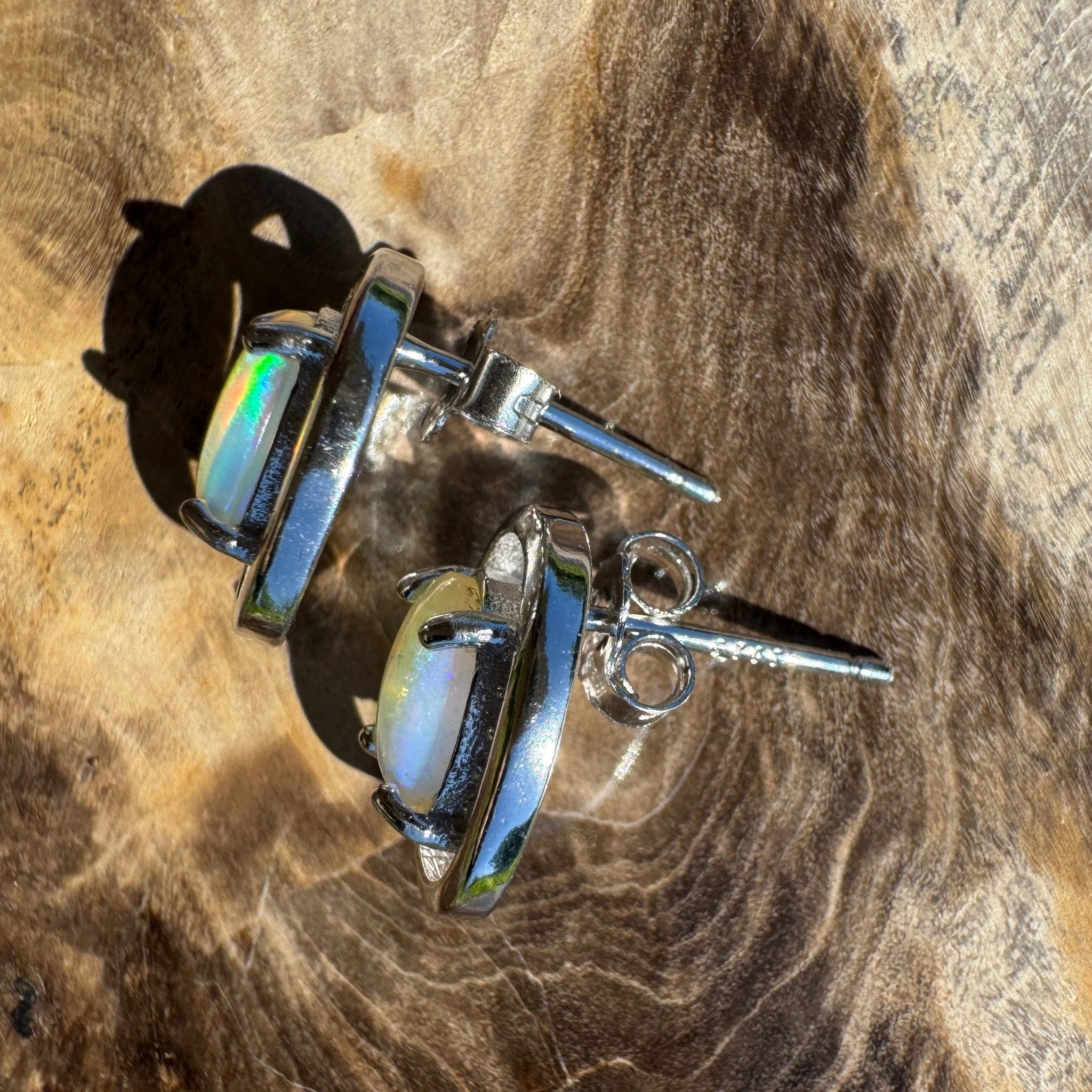 Moreton Blueflare ~ 1.2ct Solid Lightning Ridge Crystal Opal 925 Silver Earrings