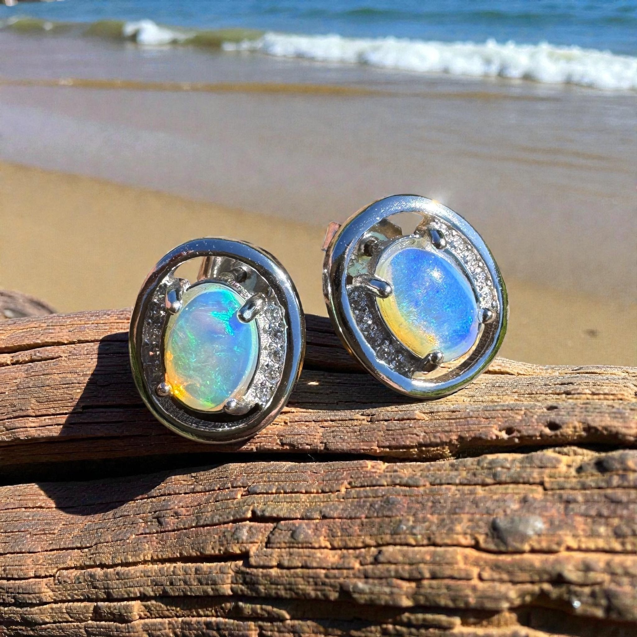 Moreton Blueflare ~ 1.2ct Solid Lightning Ridge Crystal Opal 925 Silver Earrings