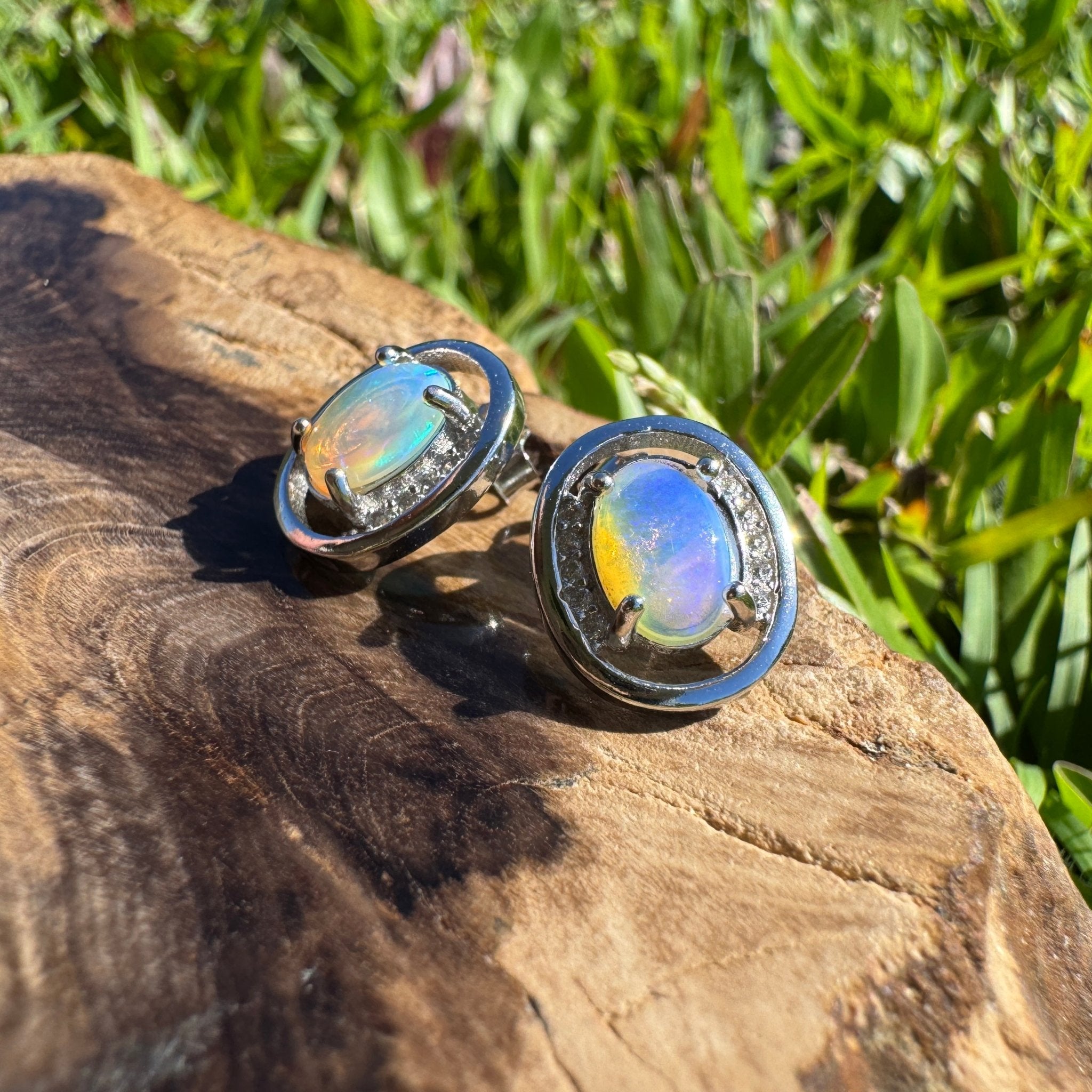 Moreton Blueflare ~ 1.2ct Solid Lightning Ridge Crystal Opal 925 Silver Earrings