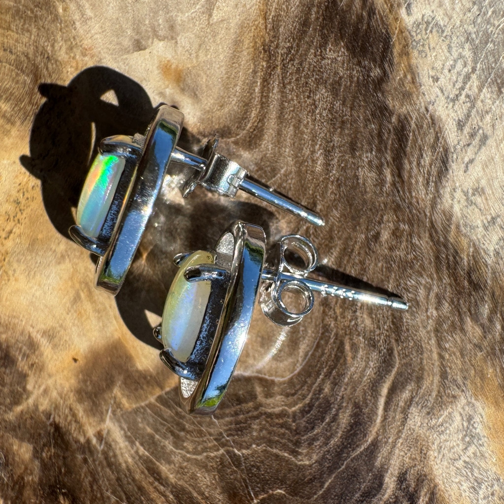 Moreton Blueflare ~ 1.2ct Solid Lightning Ridge Crystal Opal 925 Silver Earrings