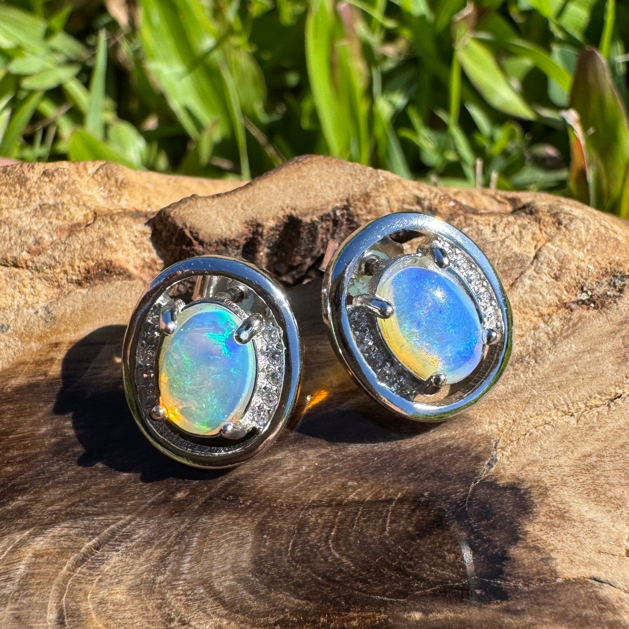 Moreton Blueflare ~ 1.2ct Solid Lightning Ridge Crystal Opal 925 Silver Earrings