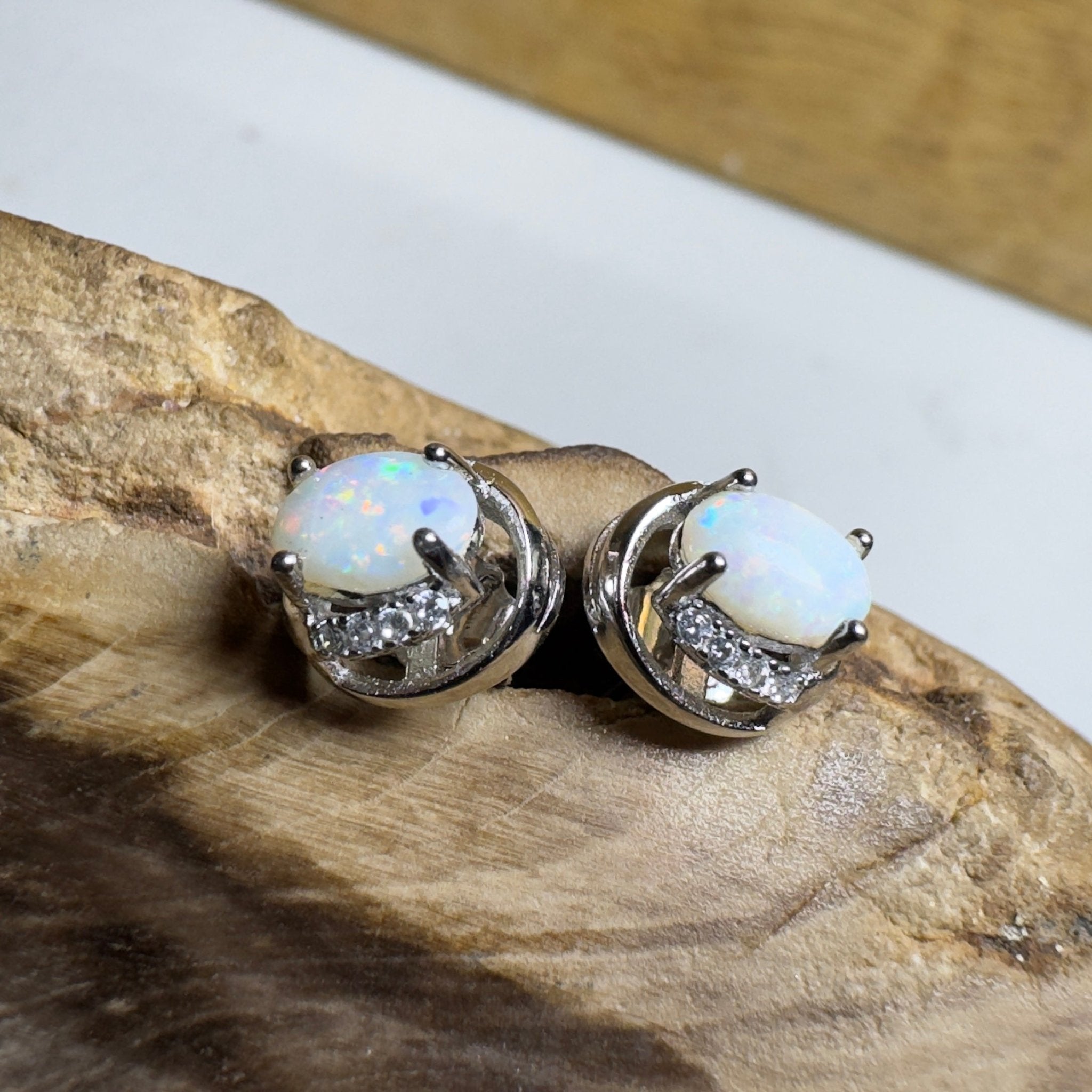 Morning Mist Studs ~ 0.6ct Coober Pedy Opal Sterling Silver Earrings