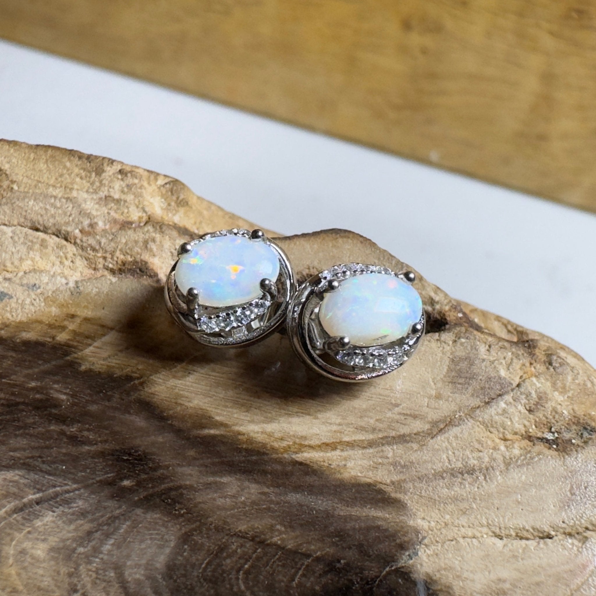 Morning Mist Studs ~ 0.6ct Coober Pedy Opal Sterling Silver Earrings