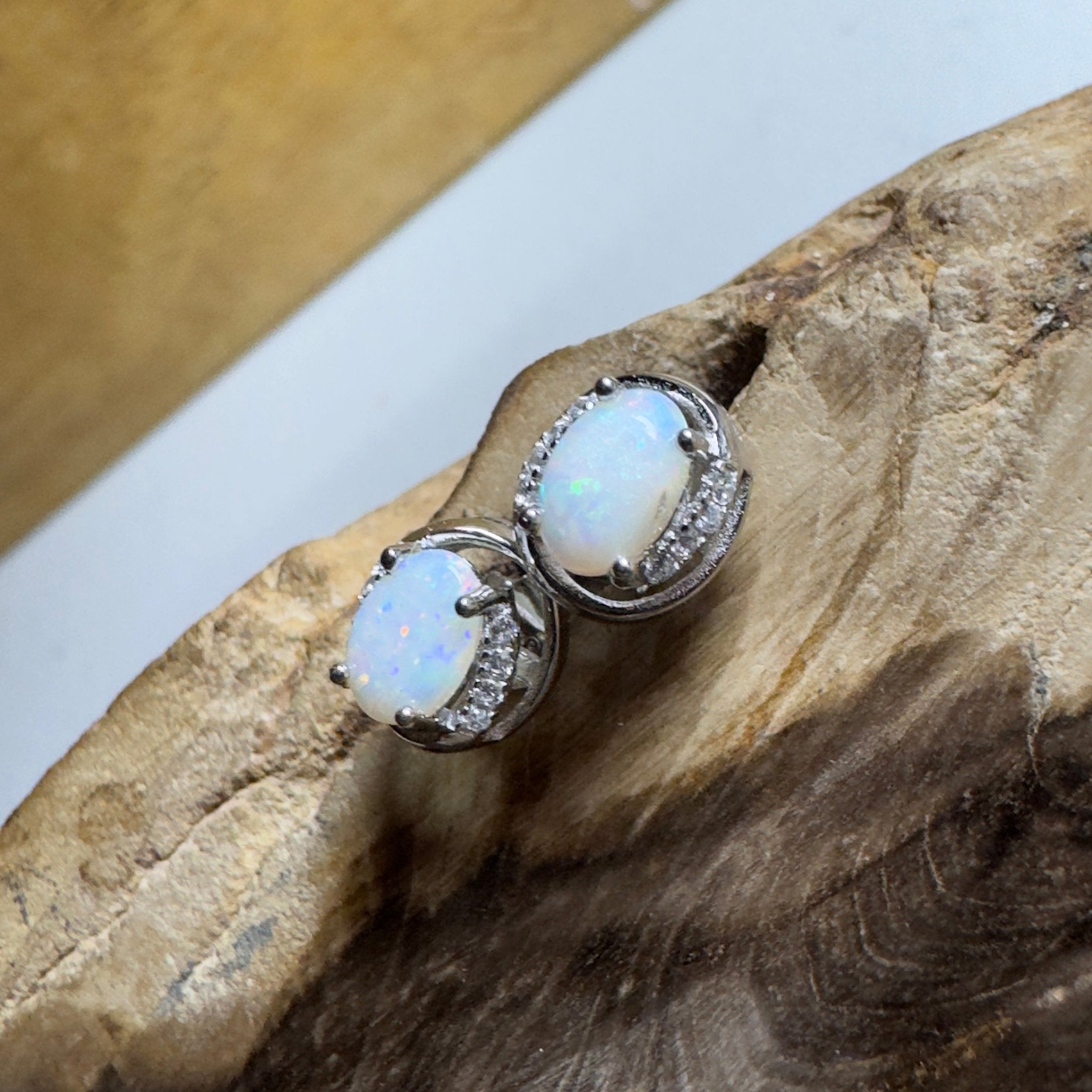 Morning Mist Studs ~ 0.6ct Coober Pedy Opal Sterling Silver Earrings