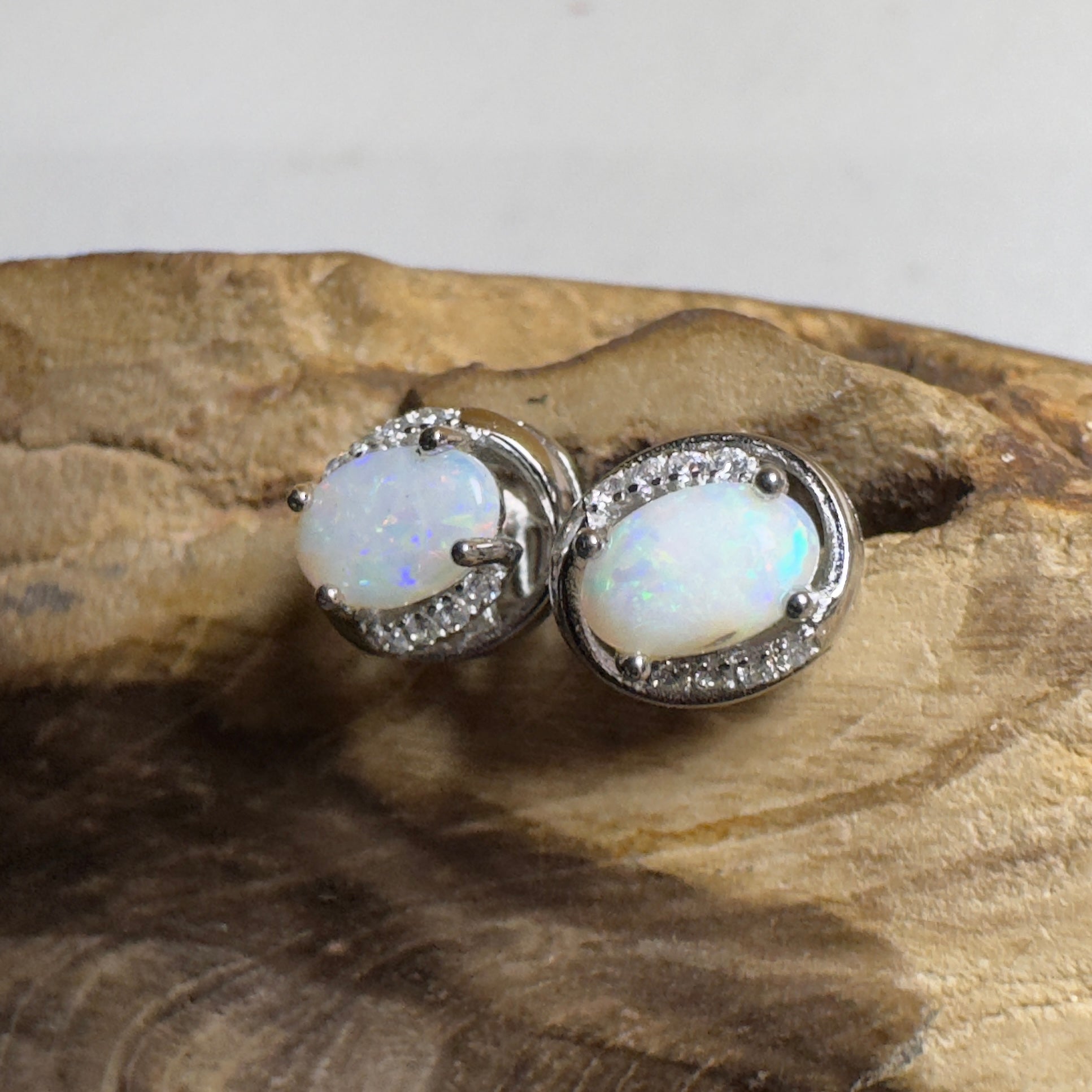 Morning Mist Studs ~ 0.6ct Coober Pedy Opal Sterling Silver Earrings