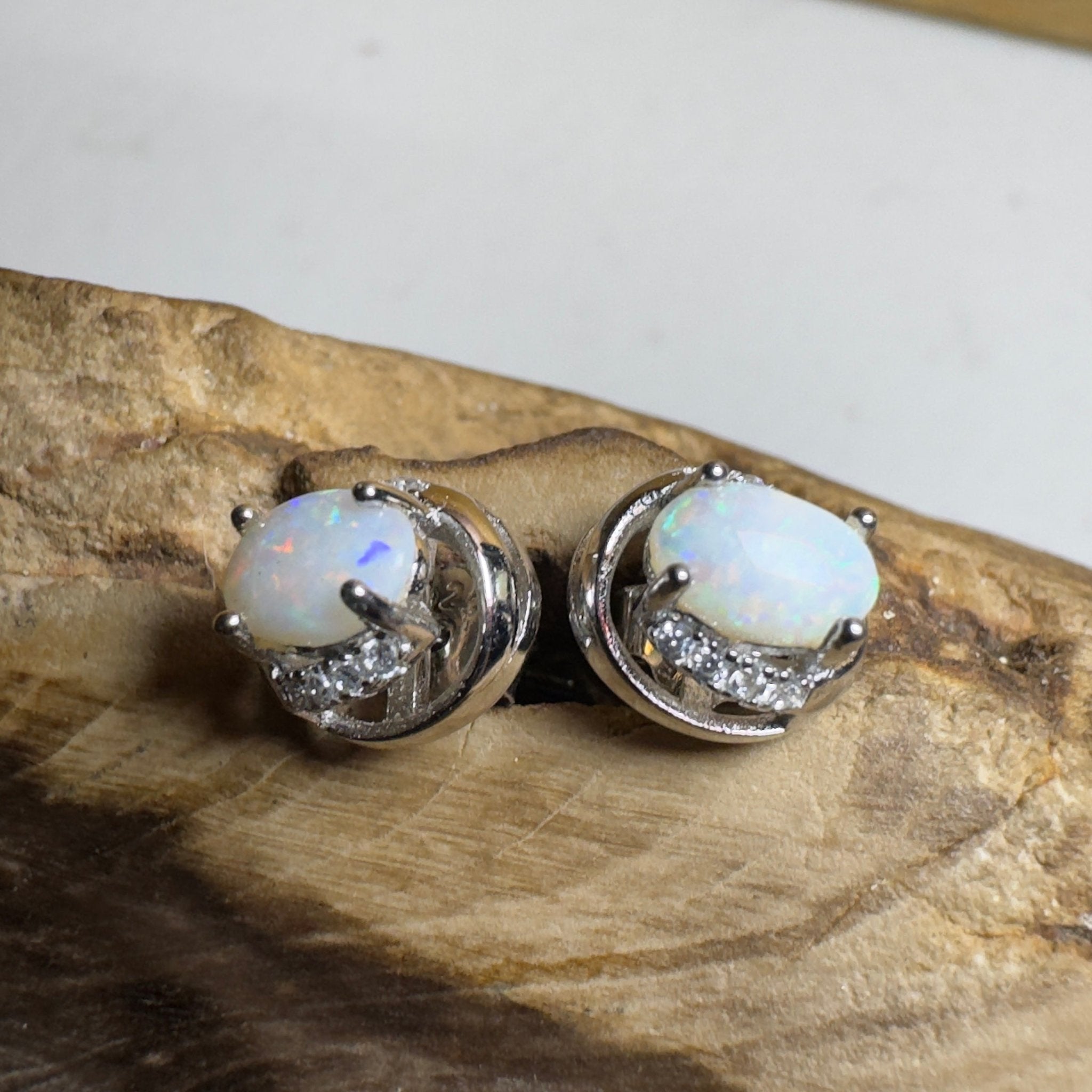 Morning Mist Studs ~ 0.6ct Coober Pedy Opal Sterling Silver Earrings