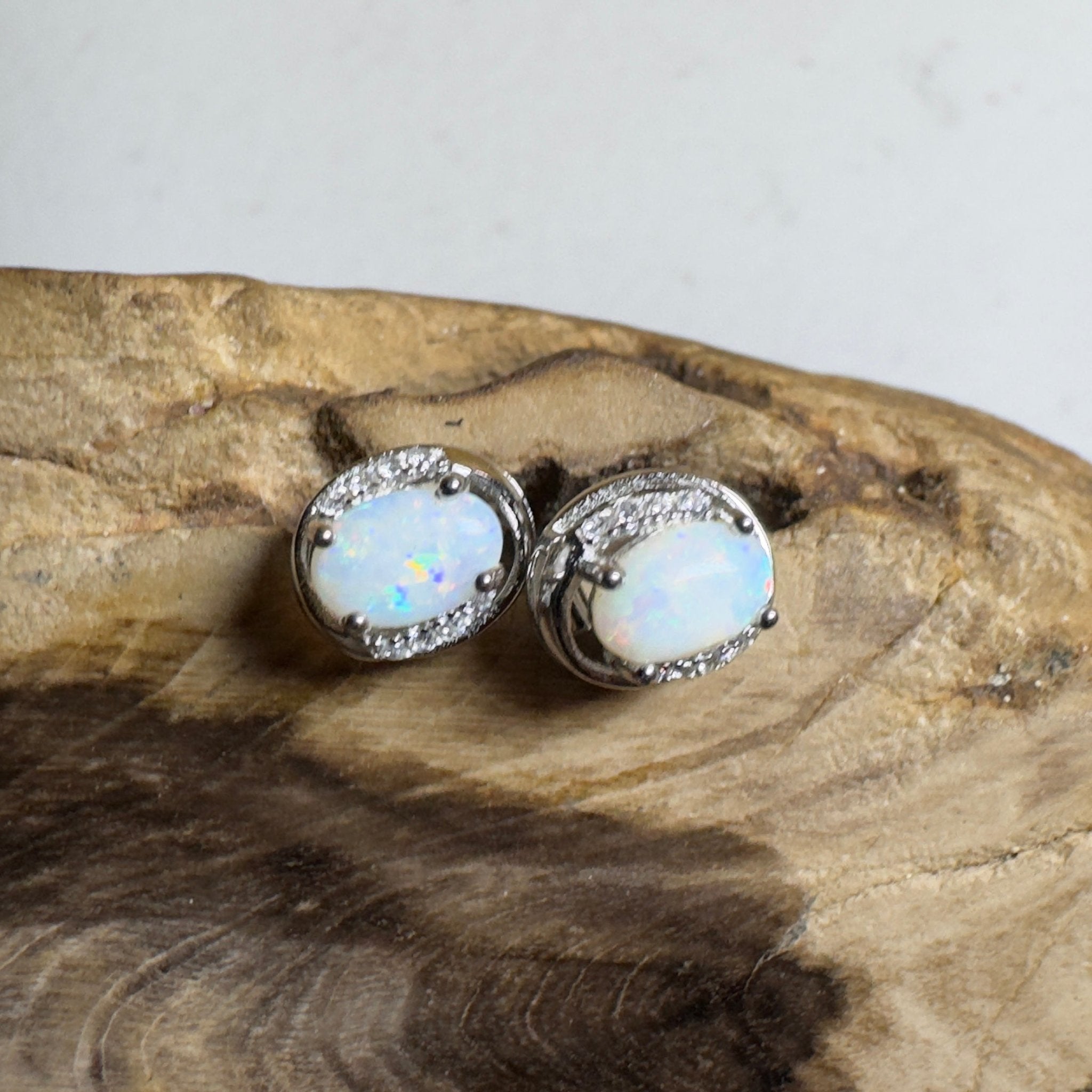Morning Mist Studs ~ 0.6ct Coober Pedy Opal Sterling Silver Earrings