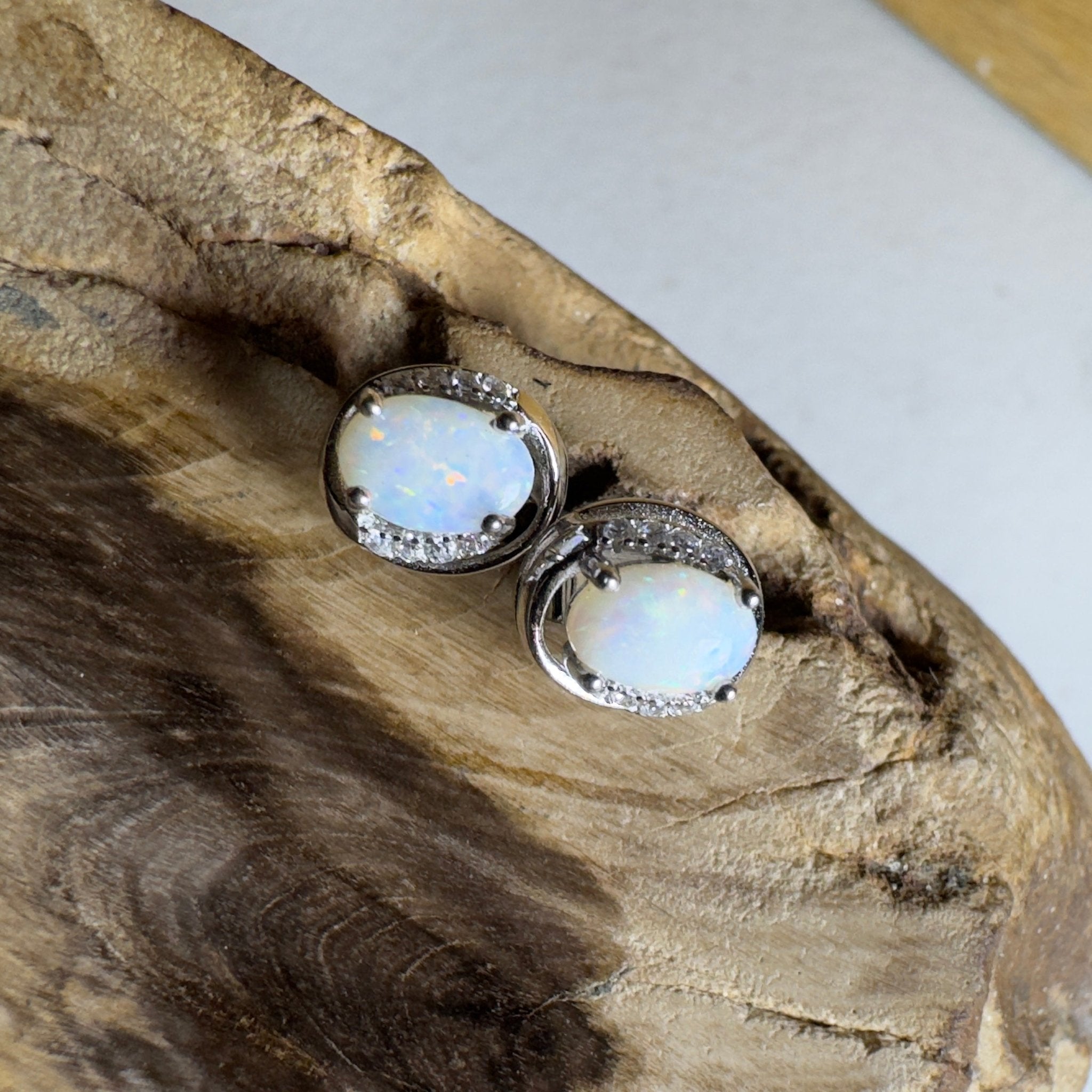Morning Mist Studs ~ 0.6ct Coober Pedy Opal Sterling Silver Earrings