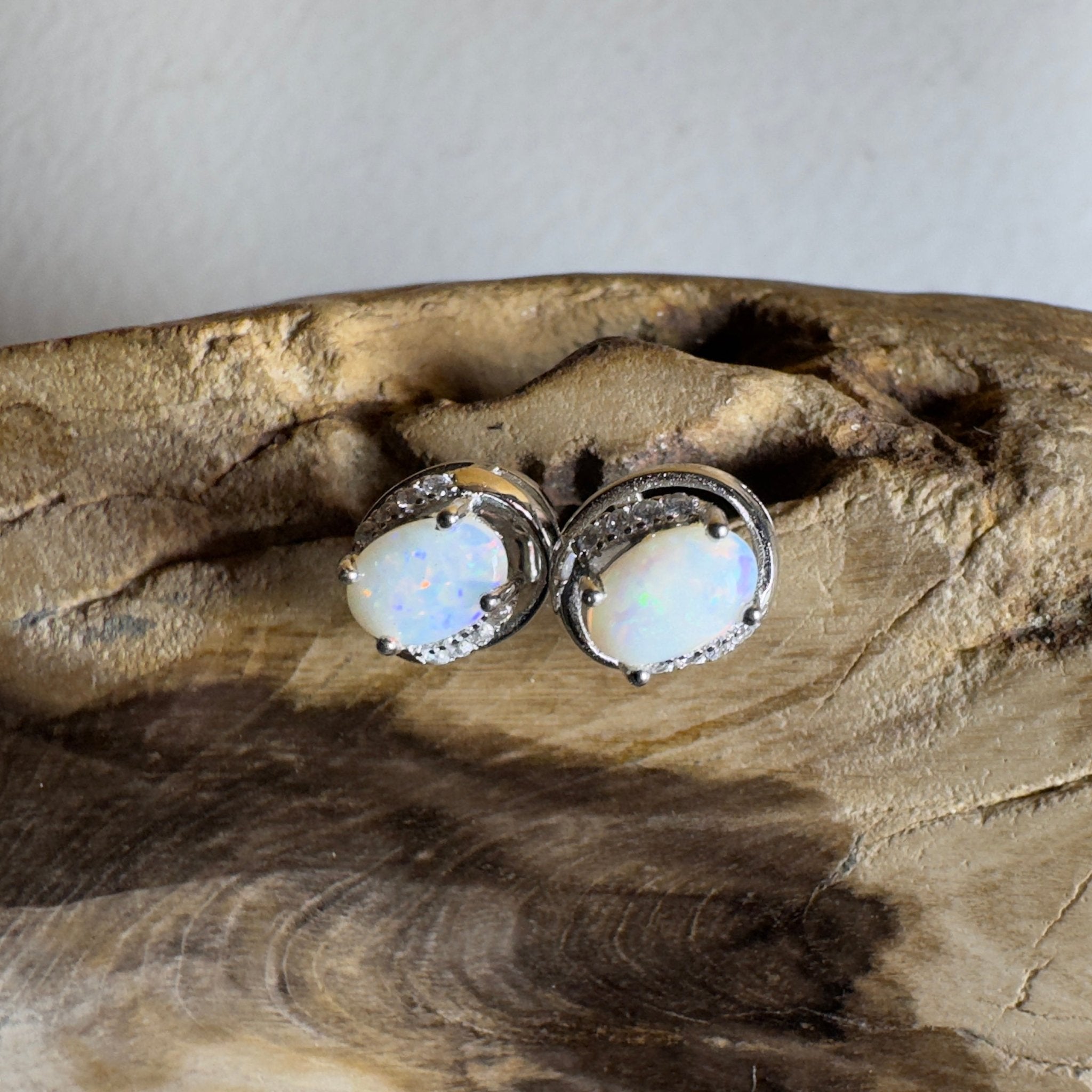 Morning Mist Studs ~ 0.6ct Coober Pedy Opal Sterling Silver Earrings