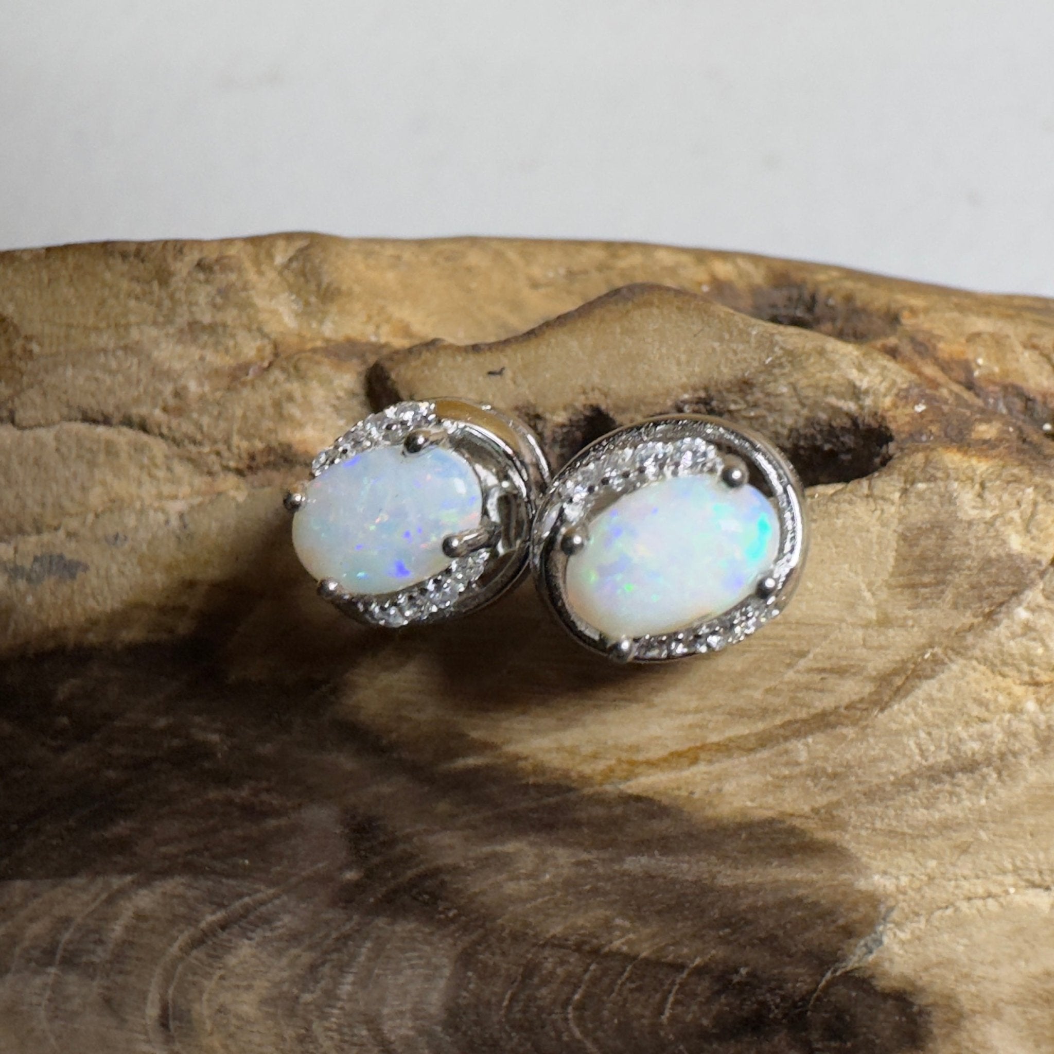 Morning Mist Studs ~ 0.6ct Coober Pedy Opal Sterling Silver Earrings