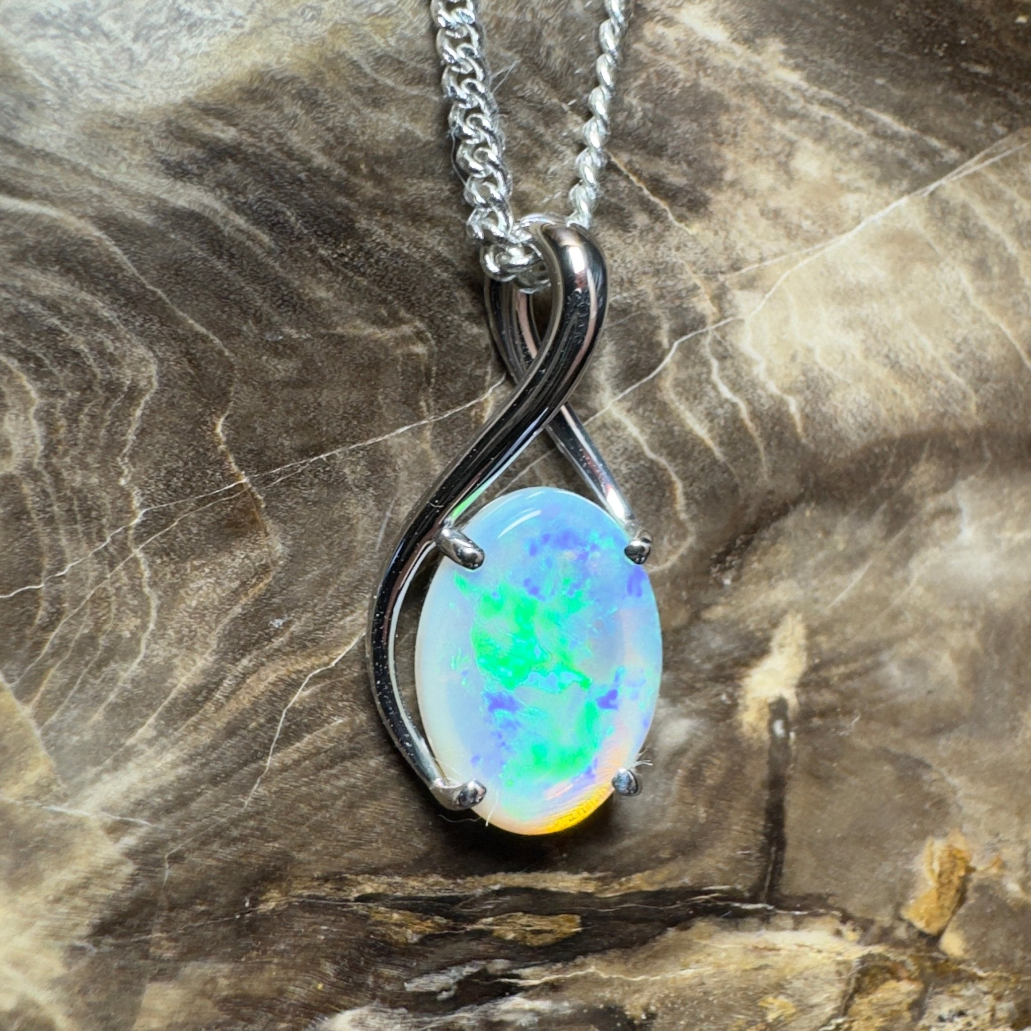 Mornington Dew ~ 1.75ct Coober Pedy Opal 925 Silver Pendant