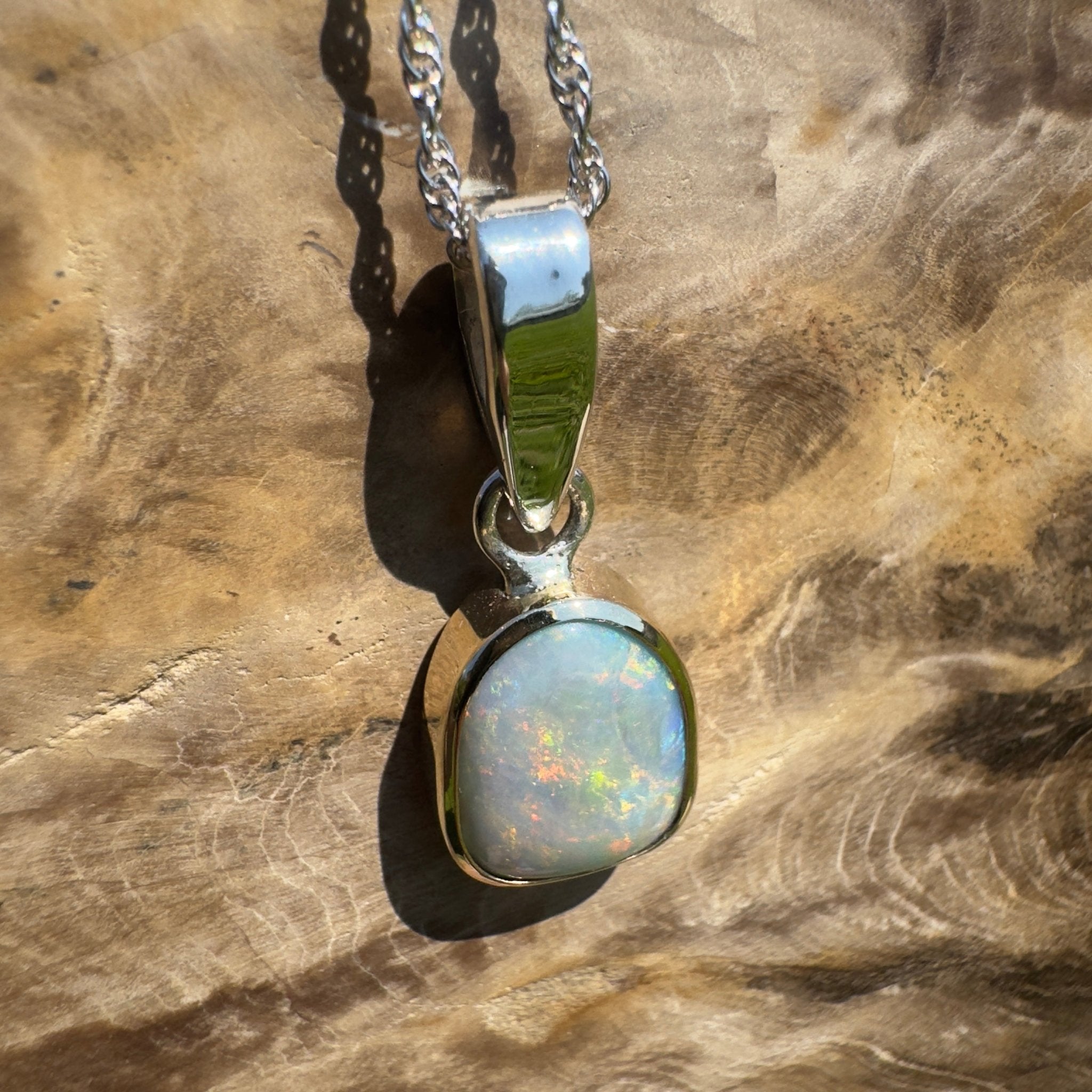 Mornington View ~ 4ct Solid Lightning Ridge Crystal Opal Two - tone 9ct Gold and 925 Sterling Silver Pendant Necklace