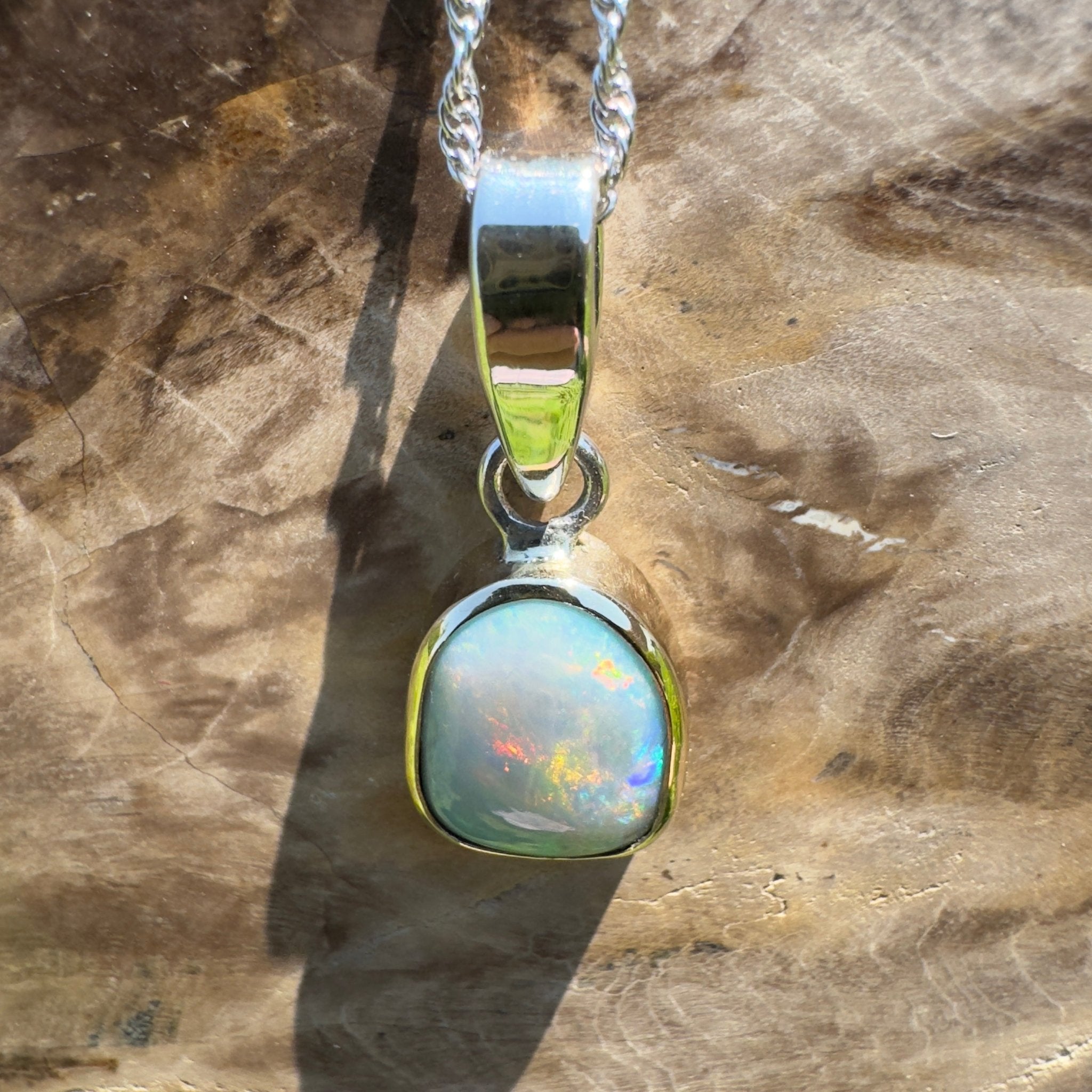 Mornington View ~ 4ct Solid Lightning Ridge Crystal Opal Two - tone 9ct Gold and 925 Sterling Silver Pendant Necklace