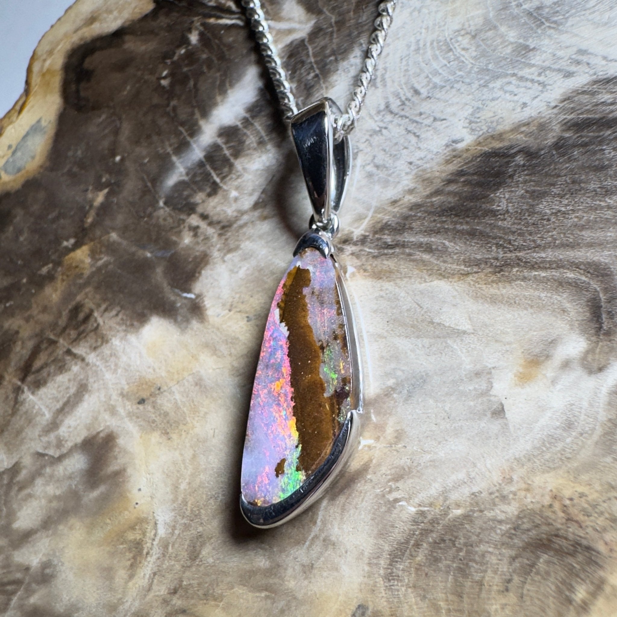 Mount Buffalo Blaze ~ Queensland Boulder Opal 925 Sterling Silver Pendant Necklace