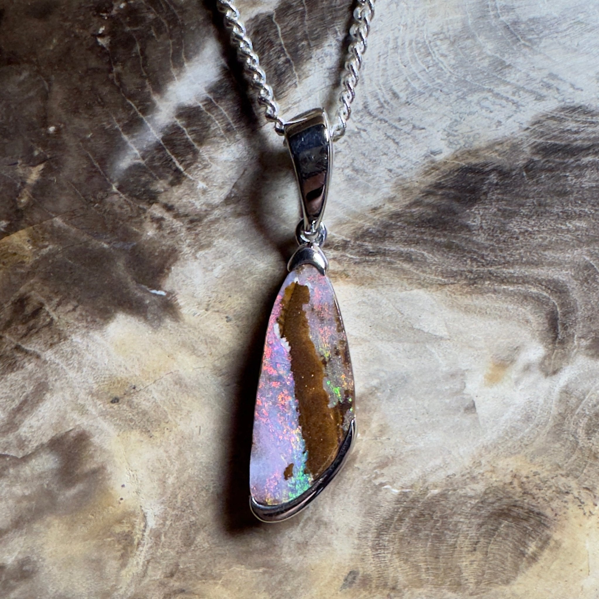 Mount Buffalo Blaze ~ Queensland Boulder Opal 925 Sterling Silver Pendant Necklace