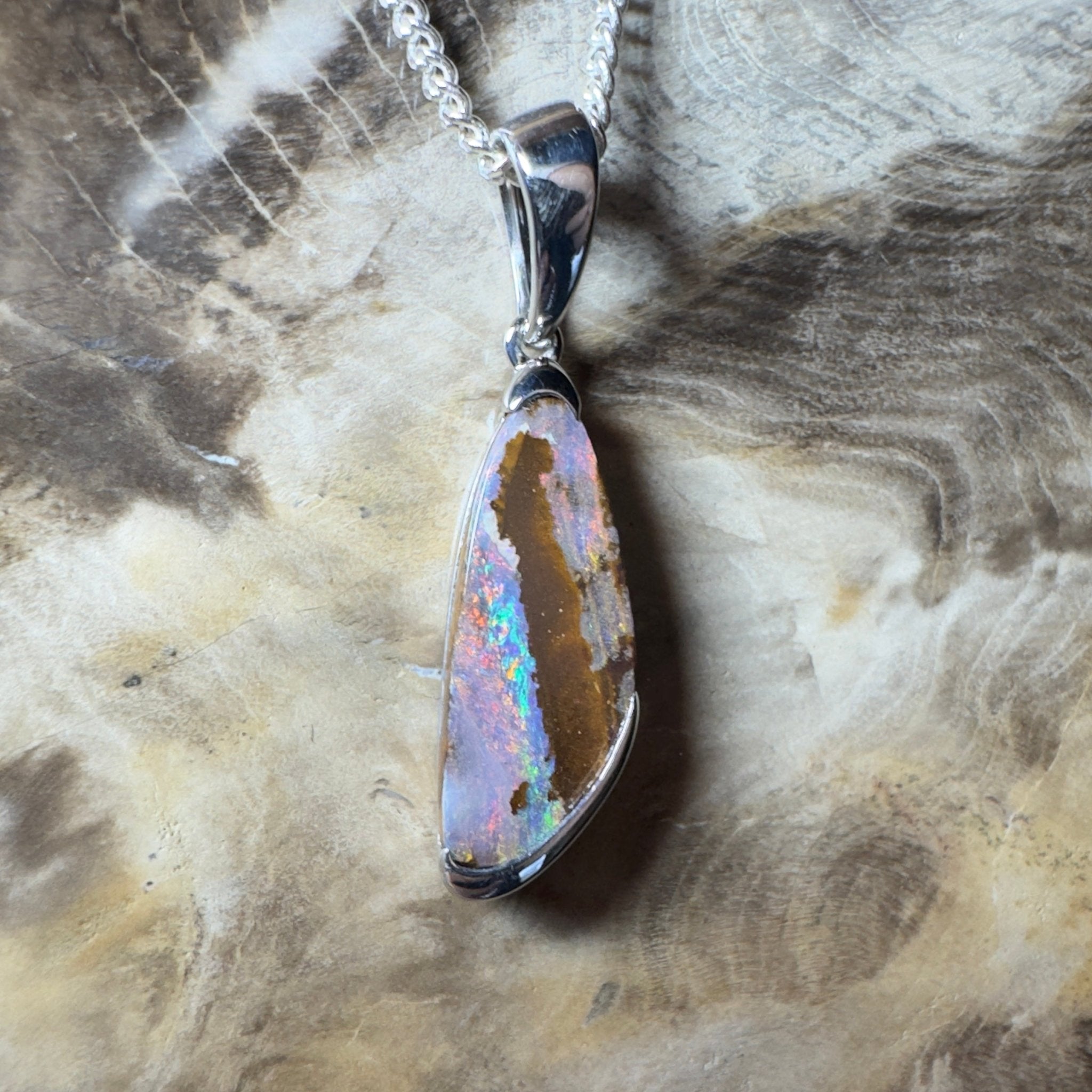 Mount Buffalo Blaze ~ Queensland Boulder Opal 925 Sterling Silver Pendant Necklace