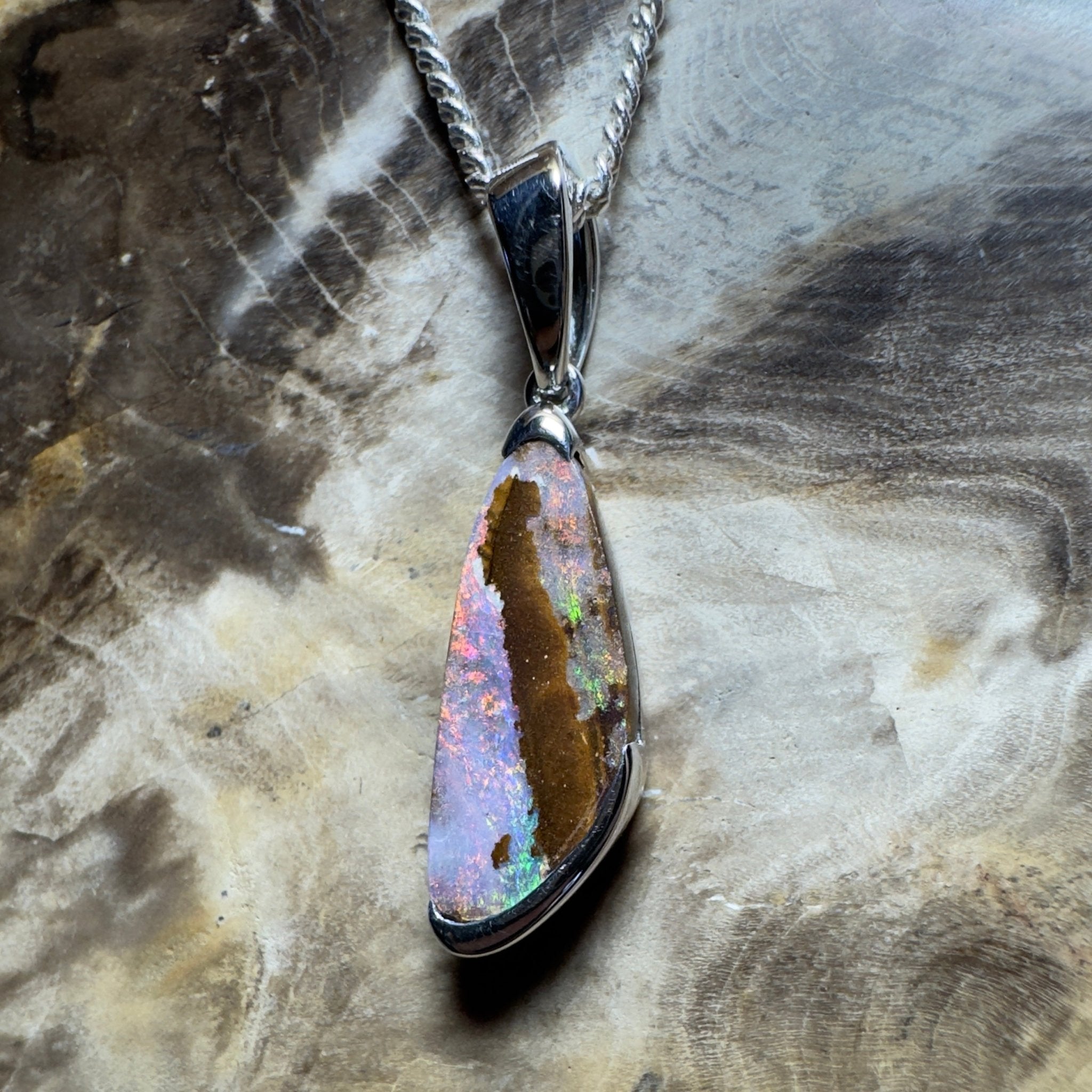 Mount Buffalo Blaze ~ Queensland Boulder Opal 925 Sterling Silver Pendant Necklace