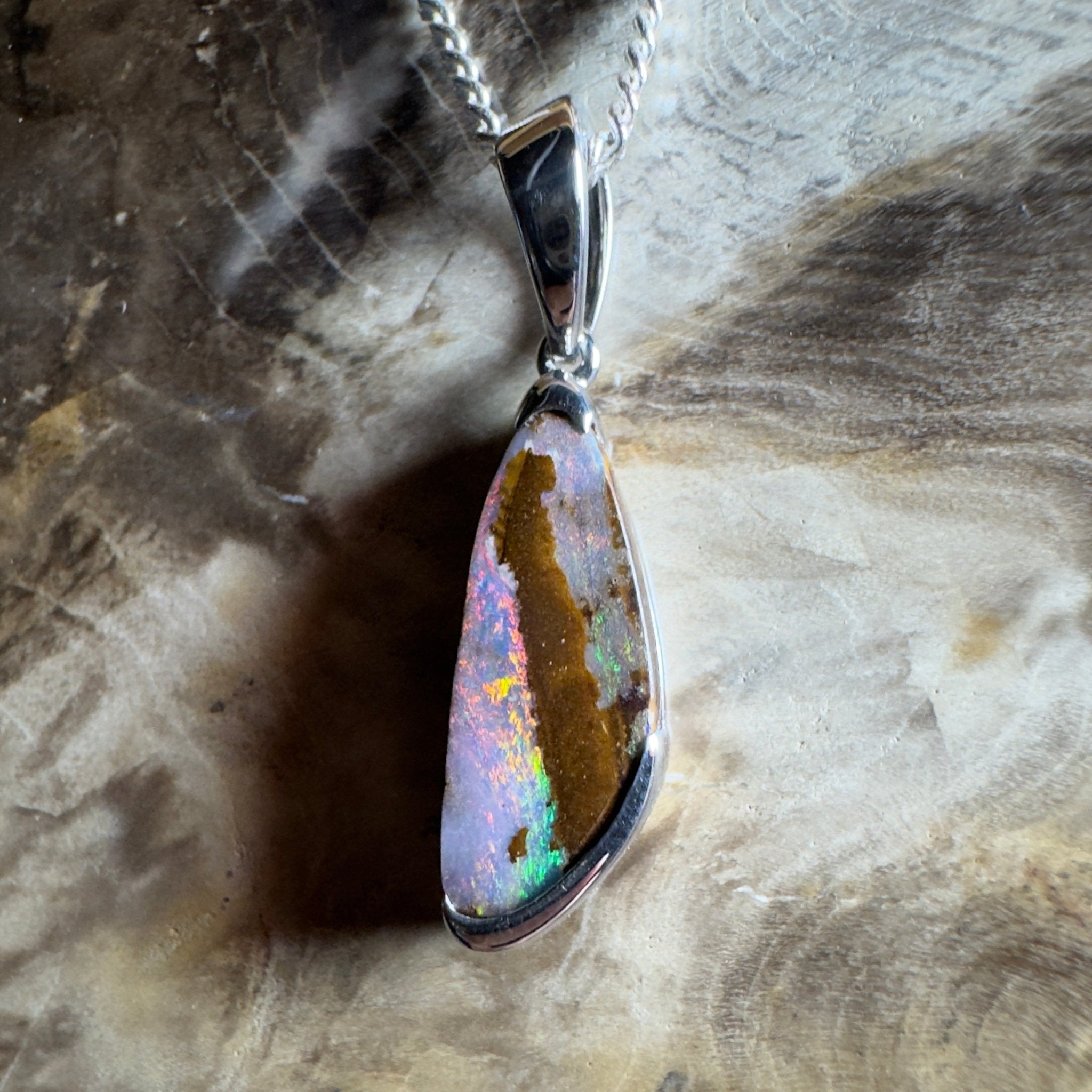 Mount Buffalo Blaze ~ Queensland Boulder Opal 925 Sterling Silver Pendant Necklace