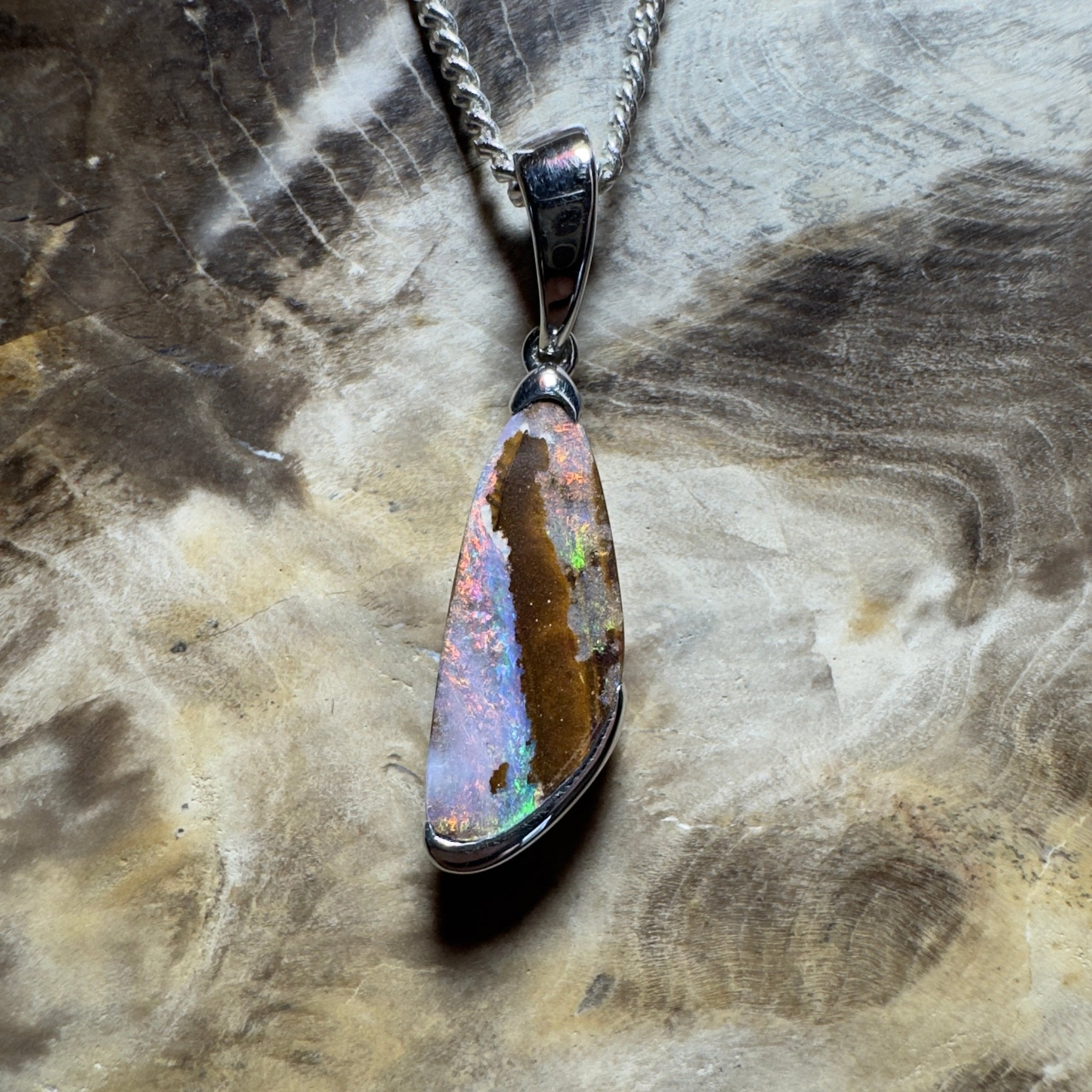Mount Buffalo Blaze ~ Queensland Boulder Opal 925 Sterling Silver Pendant Necklace