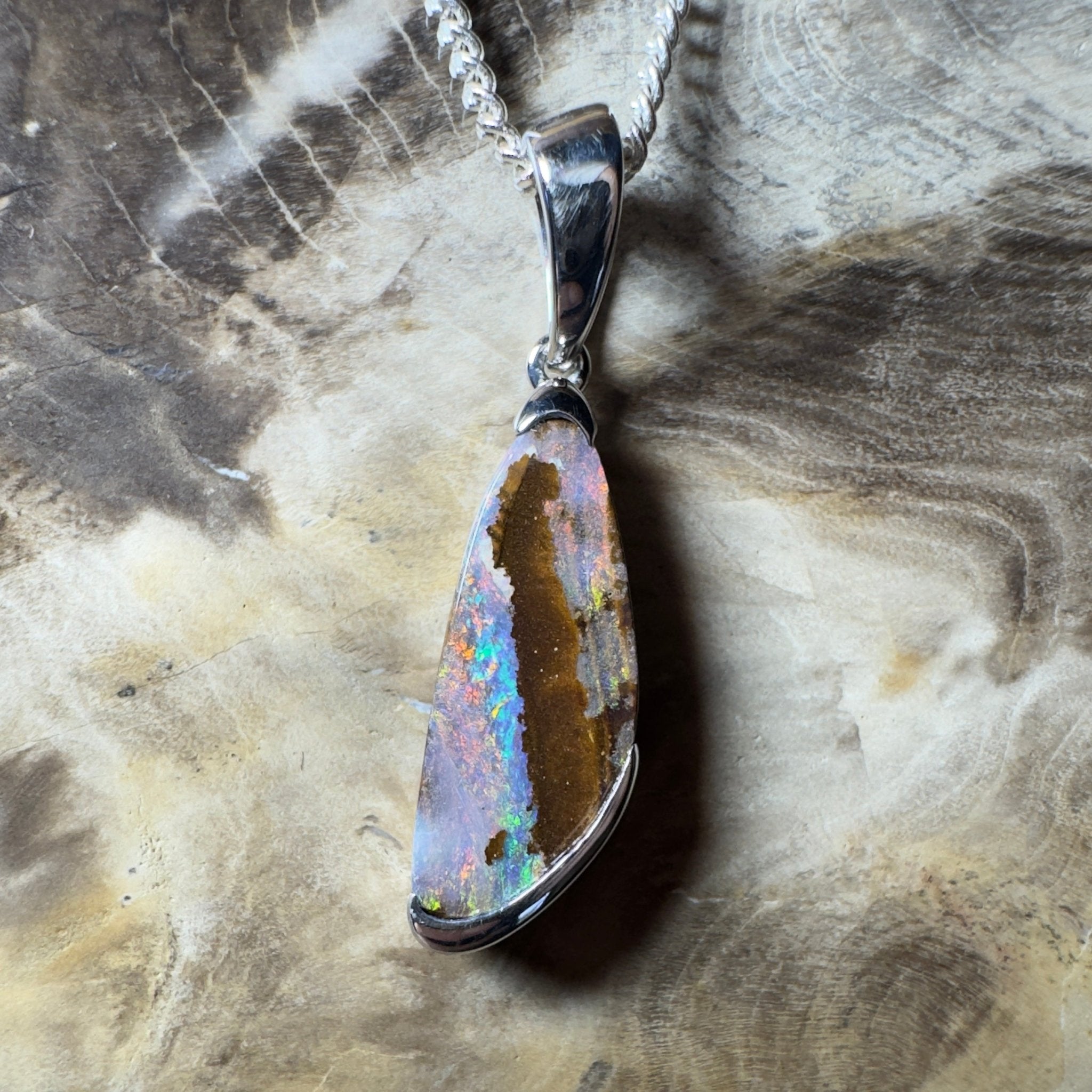 Mount Buffalo Blaze ~ Queensland Boulder Opal 925 Sterling Silver Pendant Necklace