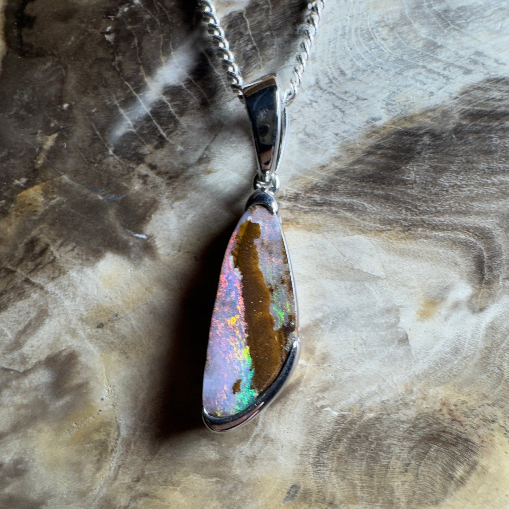 Mount Buffalo Blaze ~ Queensland Boulder Opal 925 Sterling Silver Pendant Necklace