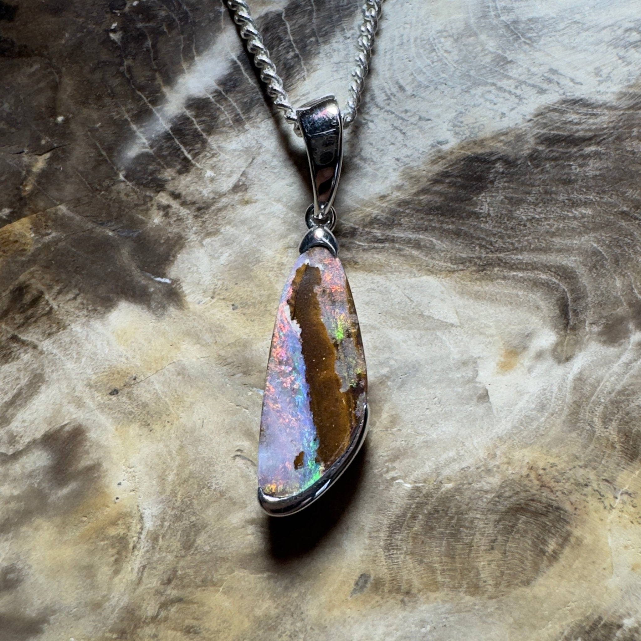 Mount Buffalo Blaze ~ Queensland Boulder Opal 925 Sterling Silver Pendant Necklace