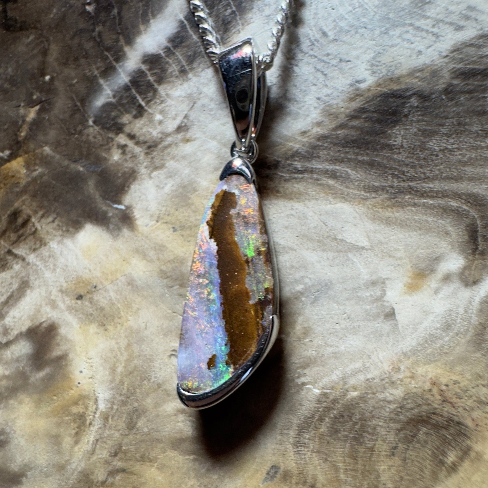 Mount Buffalo Blaze ~ Queensland Boulder Opal 925 Sterling Silver Pendant Necklace