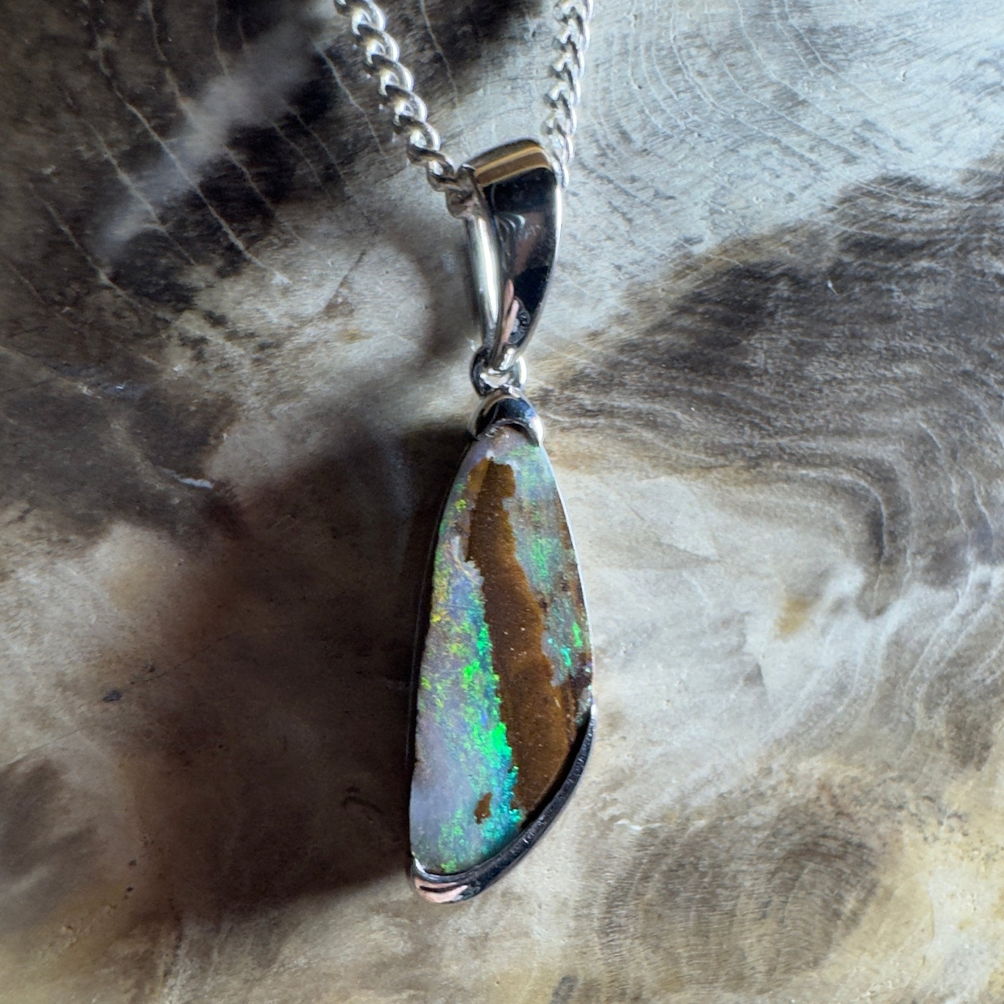 Mount Buffalo Blaze ~ Queensland Boulder Opal 925 Sterling Silver Pendant Necklace