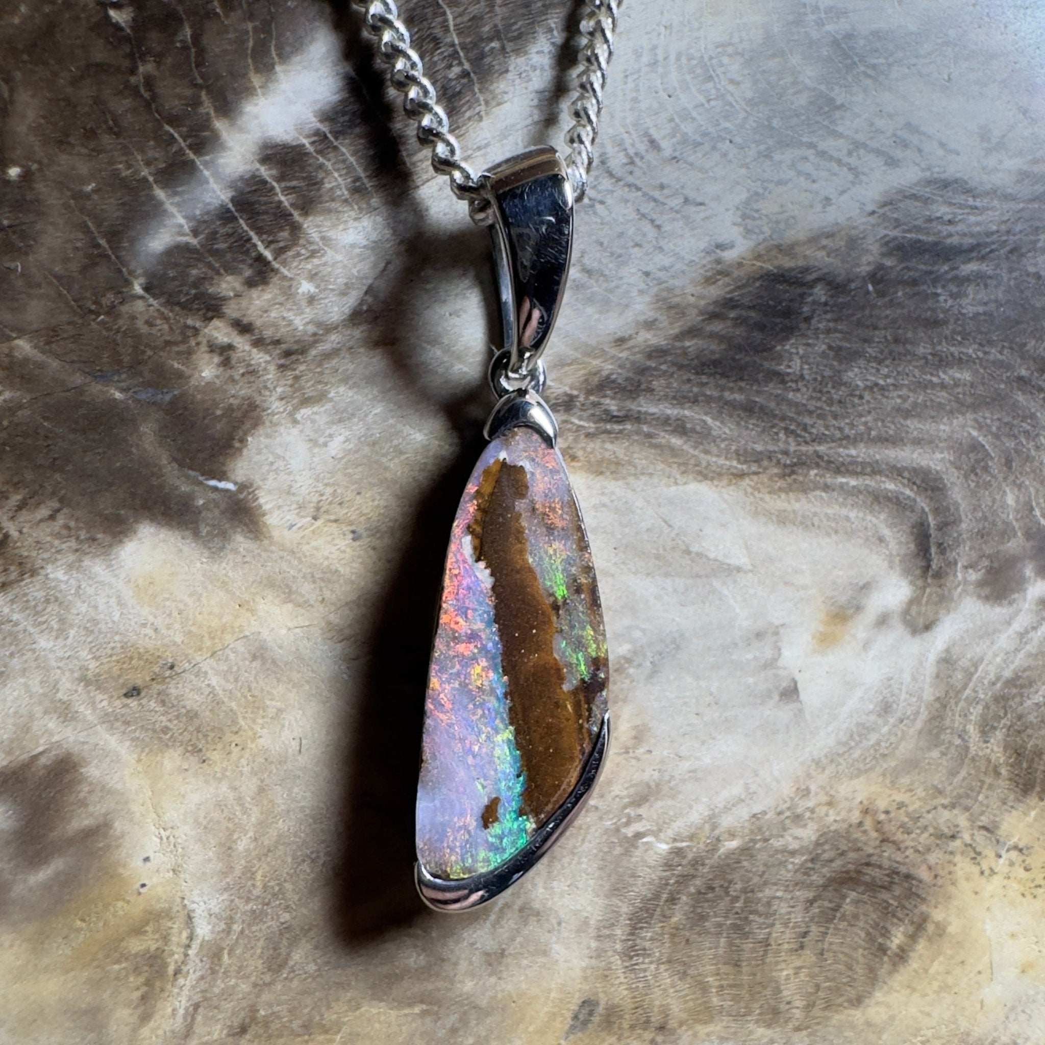 Mount Buffalo Blaze ~ Queensland Boulder Opal 925 Sterling Silver Pendant Necklace