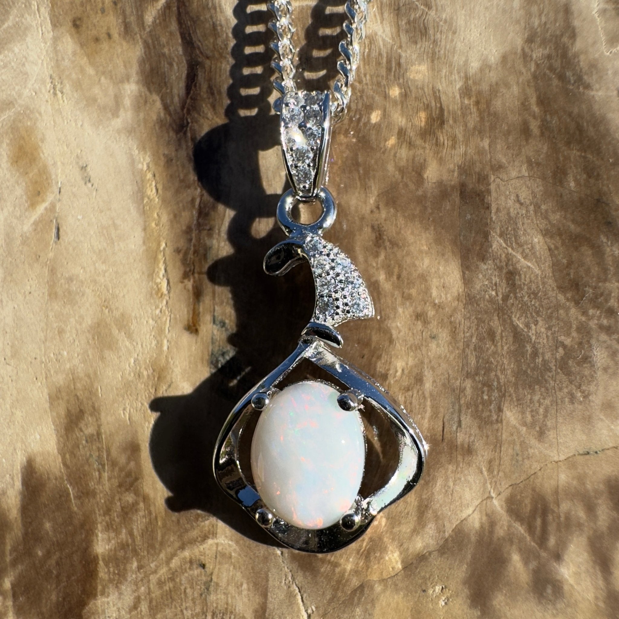 Mount Clarence Halo ~ 0.8ct Coober Pedy Opal 925 Silver Pendant