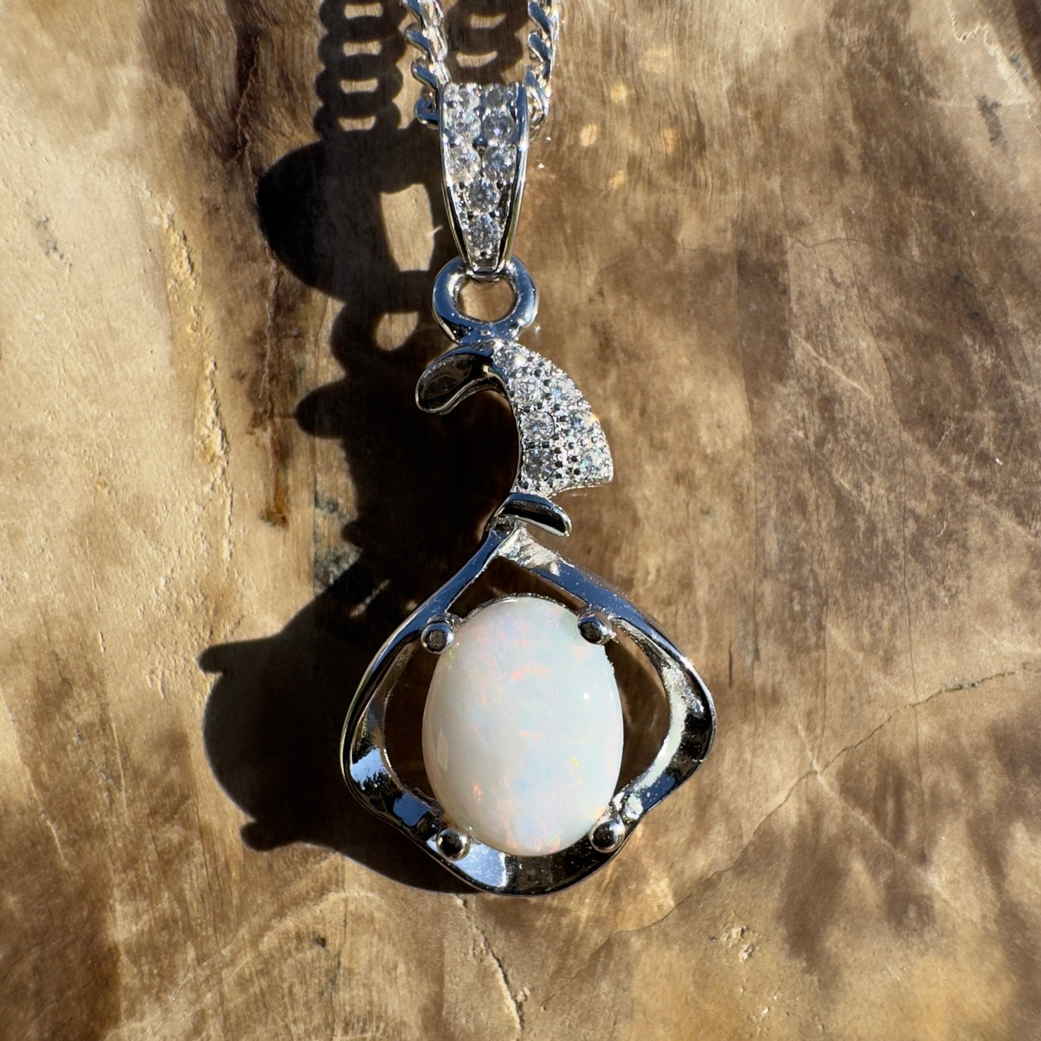 Mount Clarence Halo ~ 0.8ct Coober Pedy Opal 925 Silver Pendant