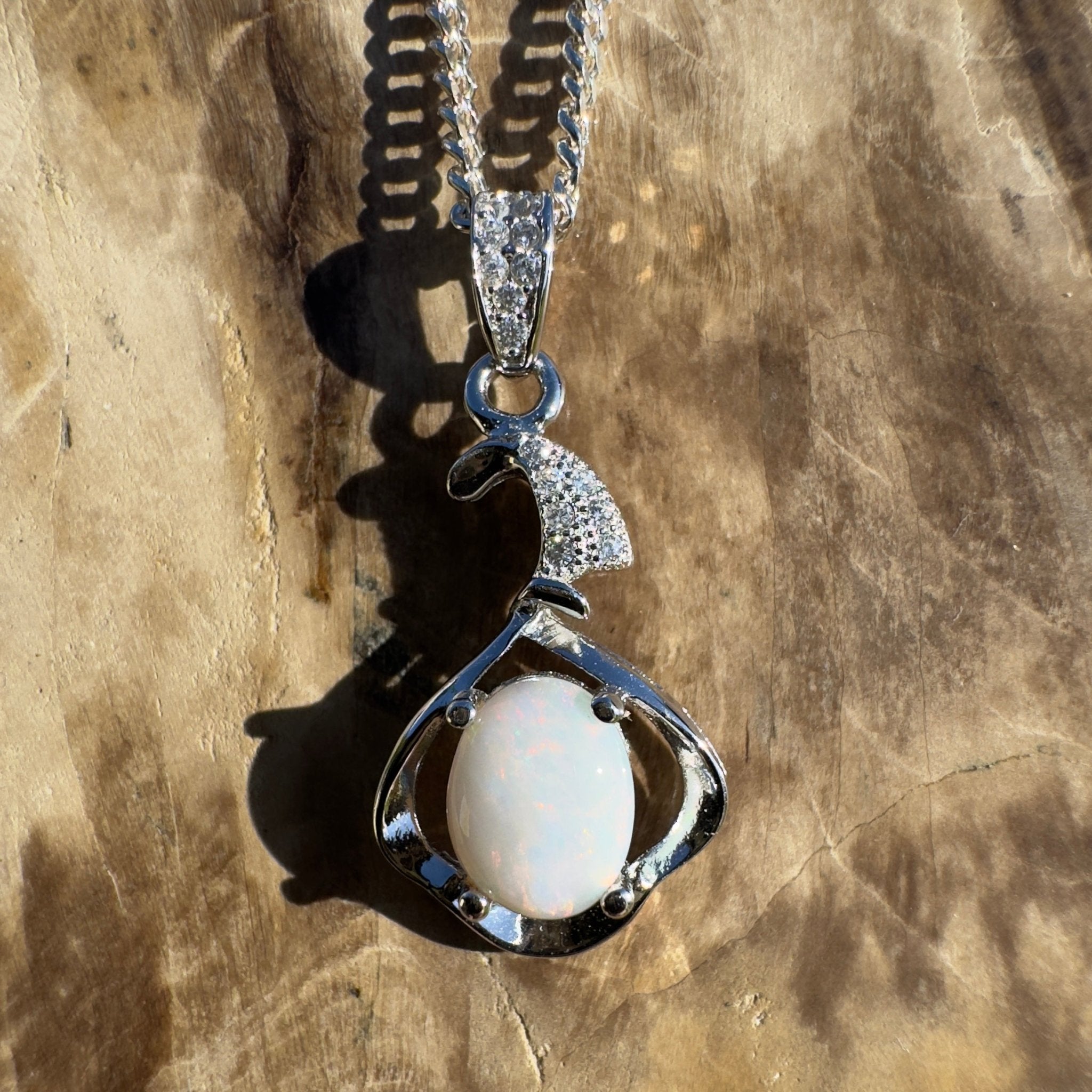 Mount Clarence Halo ~ 0.8ct Coober Pedy Opal 925 Silver Pendant