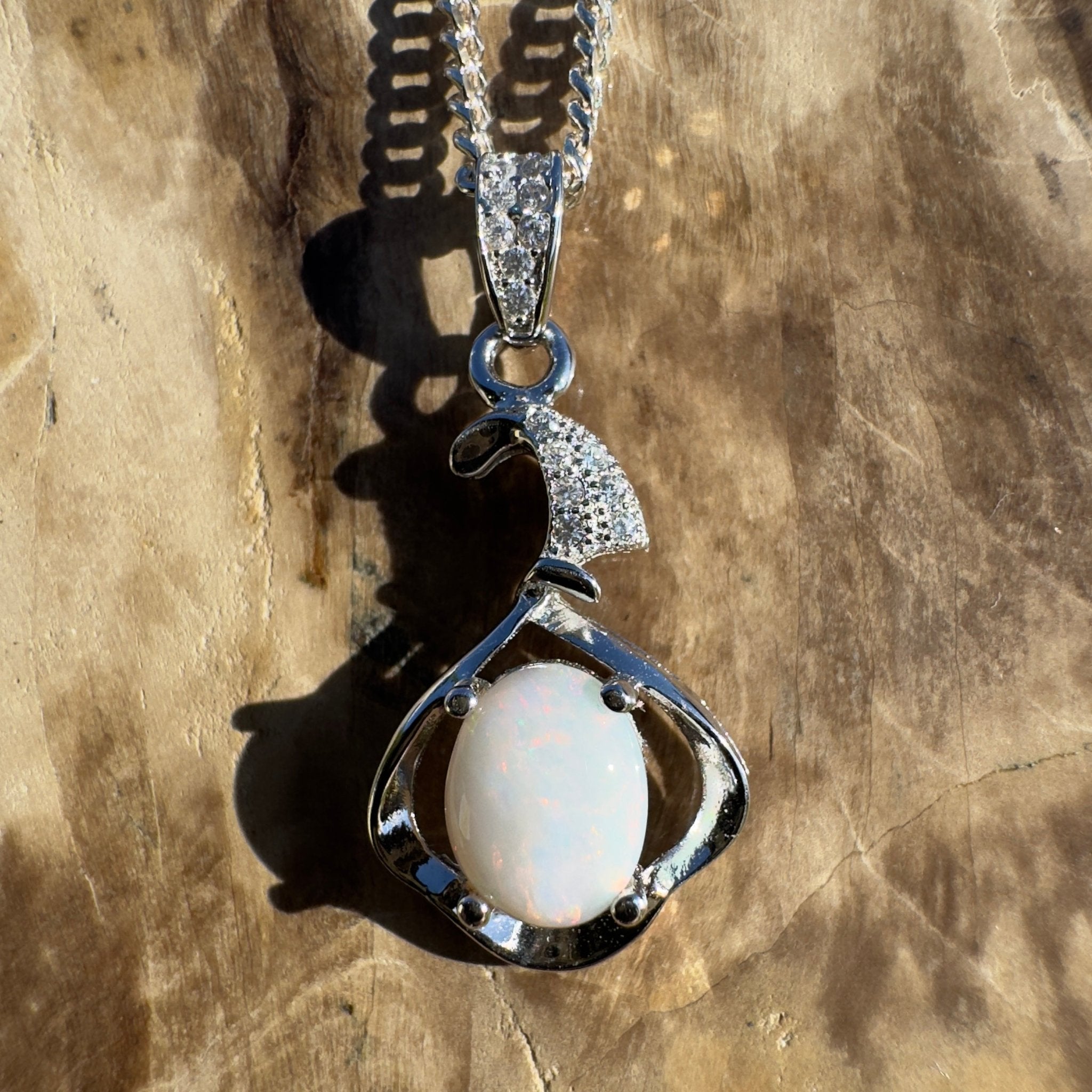 Mount Clarence Halo ~ 0.8ct Coober Pedy Opal 925 Silver Pendant