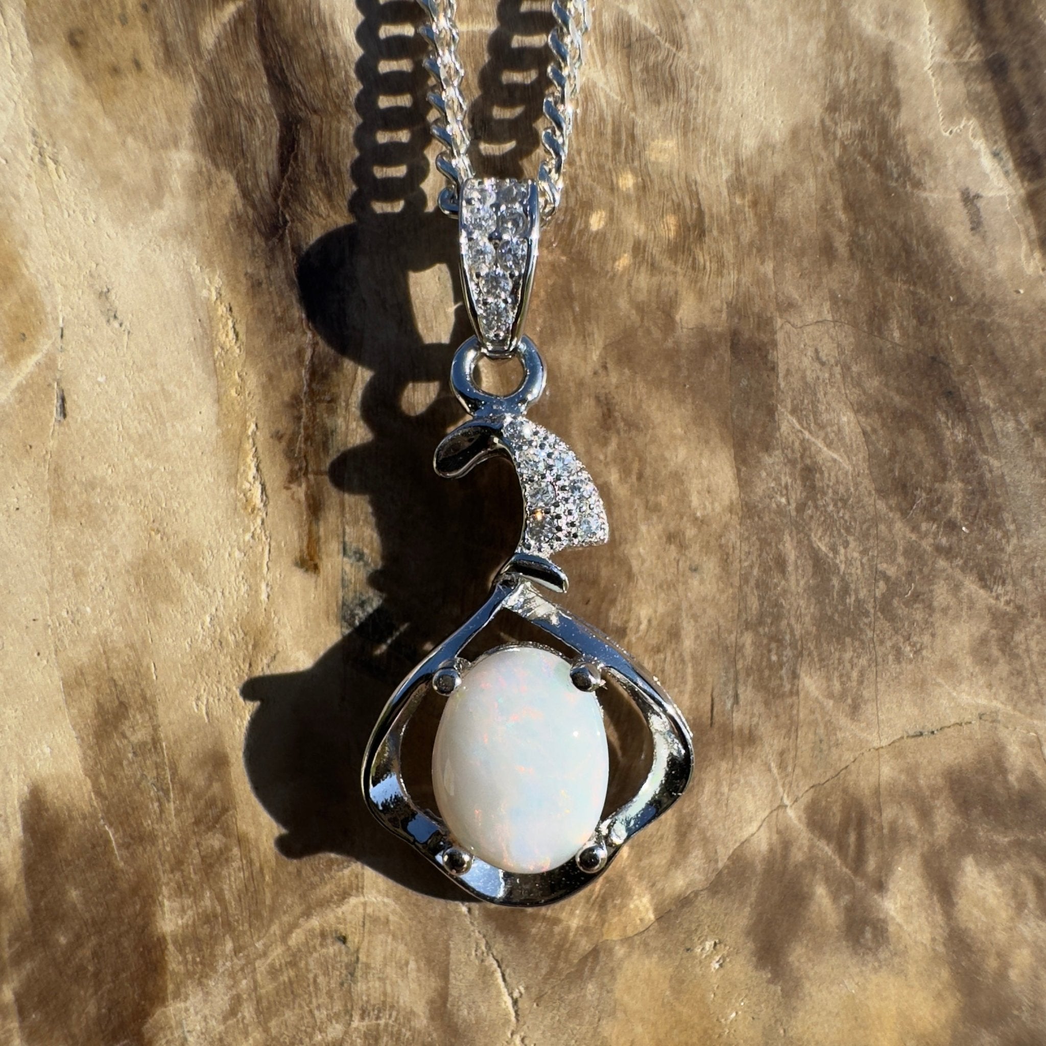 Mount Clarence Halo ~ 0.8ct Coober Pedy Opal 925 Silver Pendant