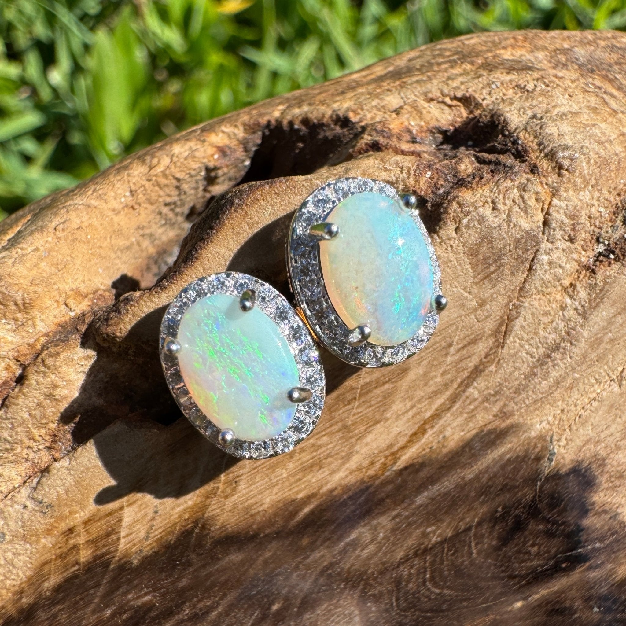 Nelson Bay Sea Foam ~ 1.4ct Solid Lightning Ridge Opal Earrings