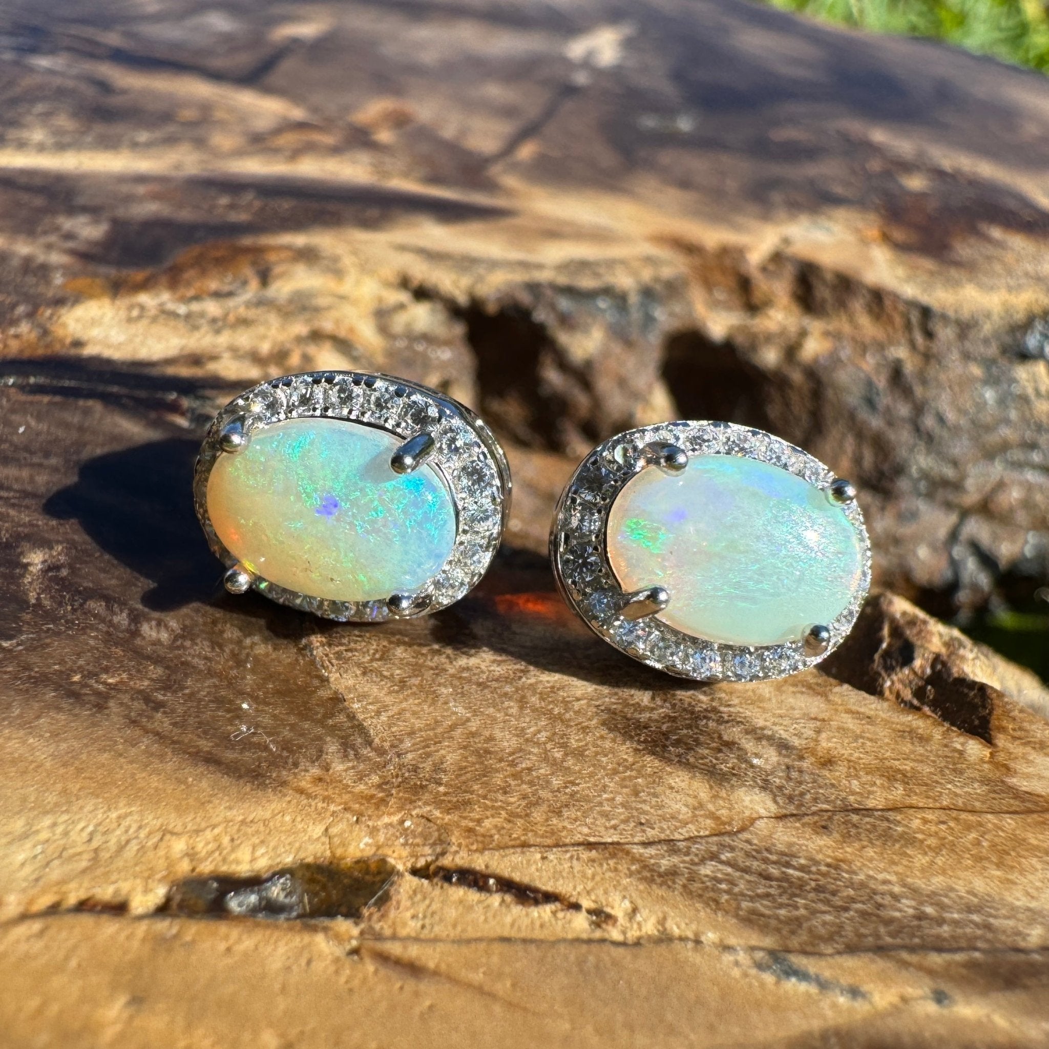 Nelson Bay Sea Foam ~ 1.4ct Solid Lightning Ridge Opal Earrings