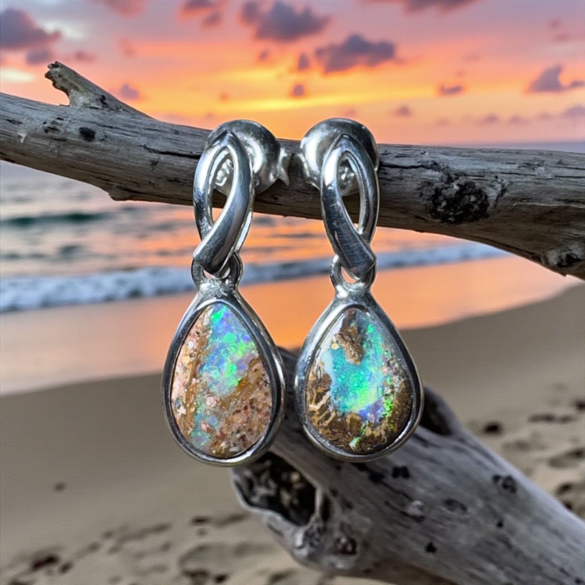 Ningaloo Nights ~ Handcrafted 2.8ct Solid Queensland Boulder Opal 925 Silver Earrings