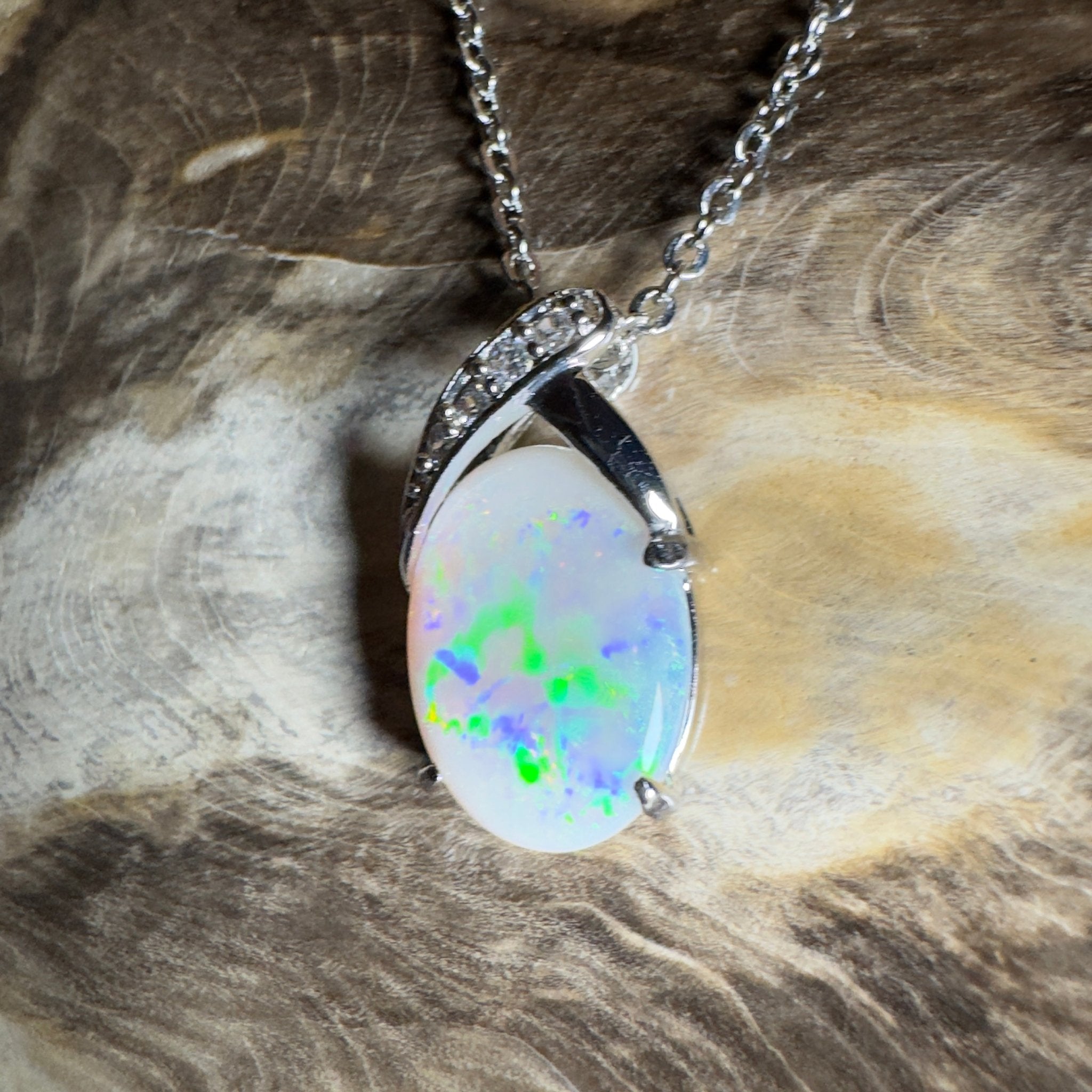 Ningaloo Reef Glow ~3ct Coober Pedy Opal 925 Silver Pendant