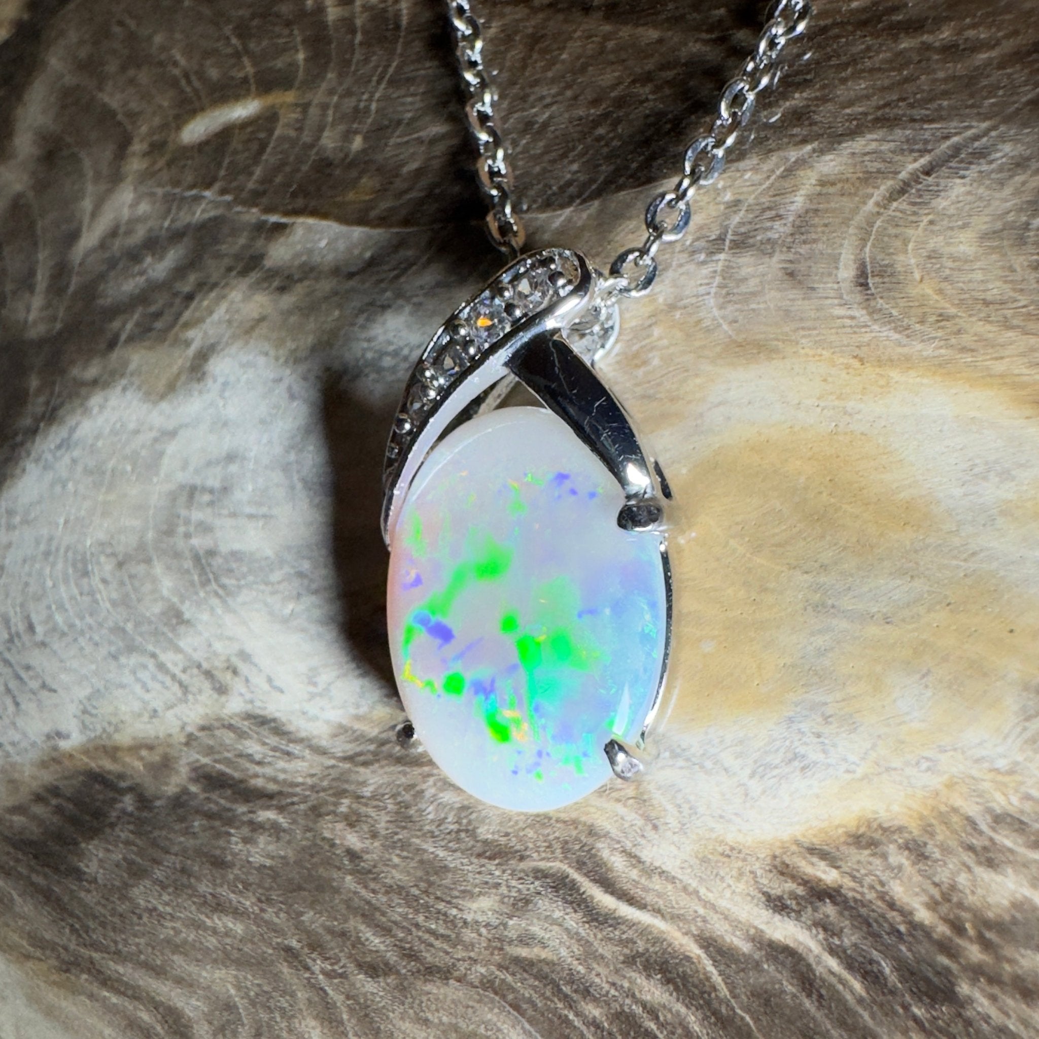 Ningaloo Reef Glow ~3ct Coober Pedy Opal 925 Silver Pendant