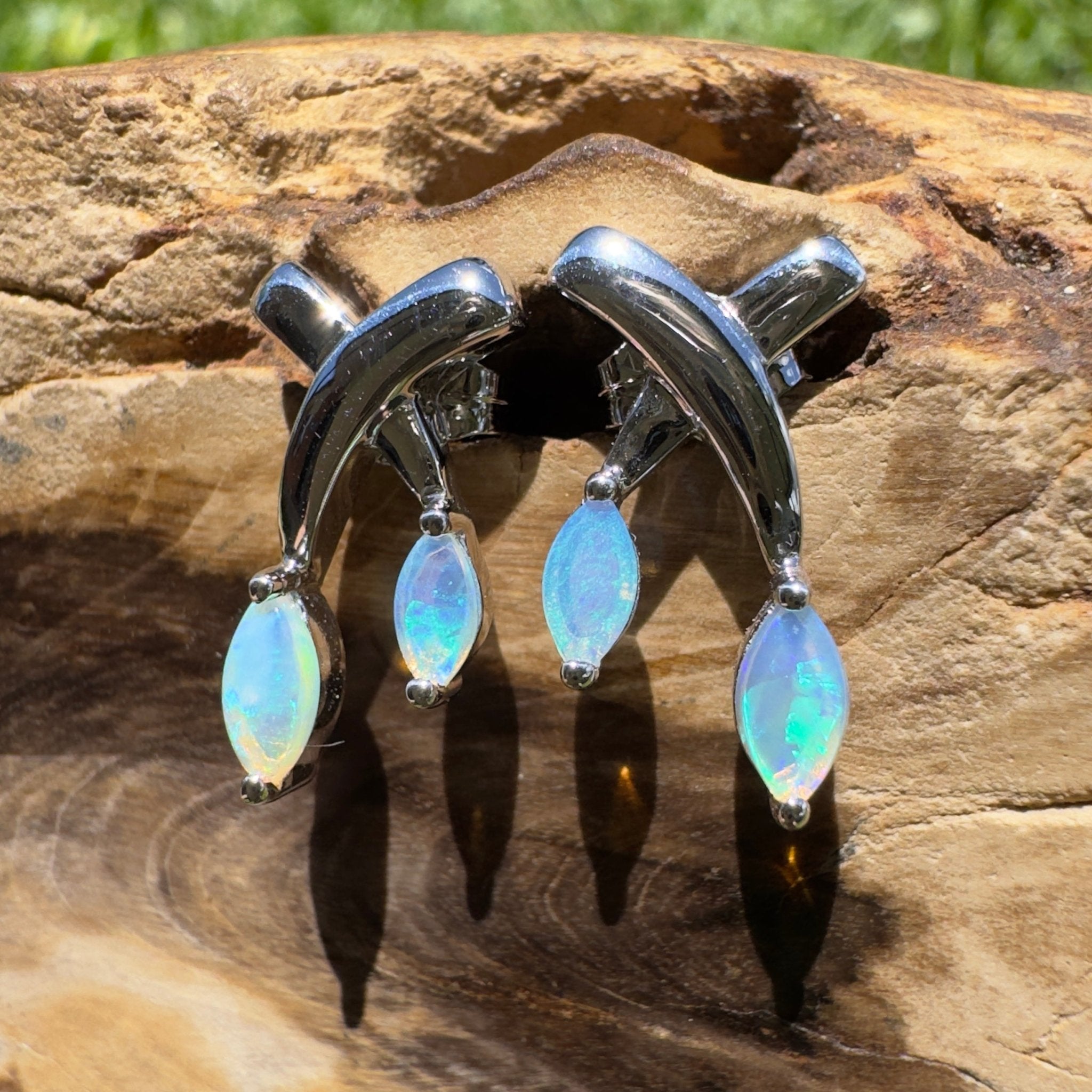 Ningaloo Reeflight ~ Solid Lightning Ridge Opal 925 Sterling Silver Earrings