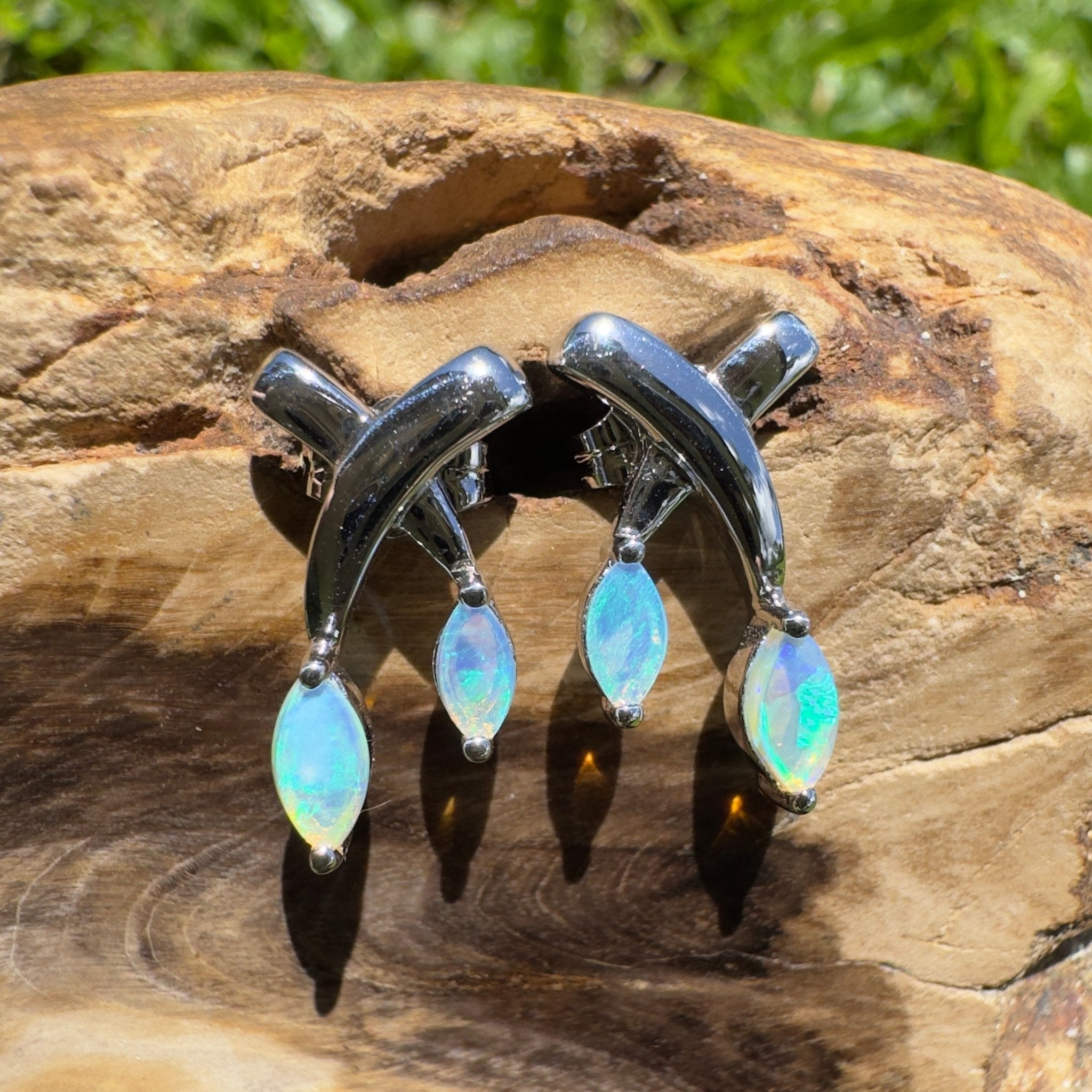 Ningaloo Reeflight ~ Solid Lightning Ridge Opal 925 Sterling Silver Earrings